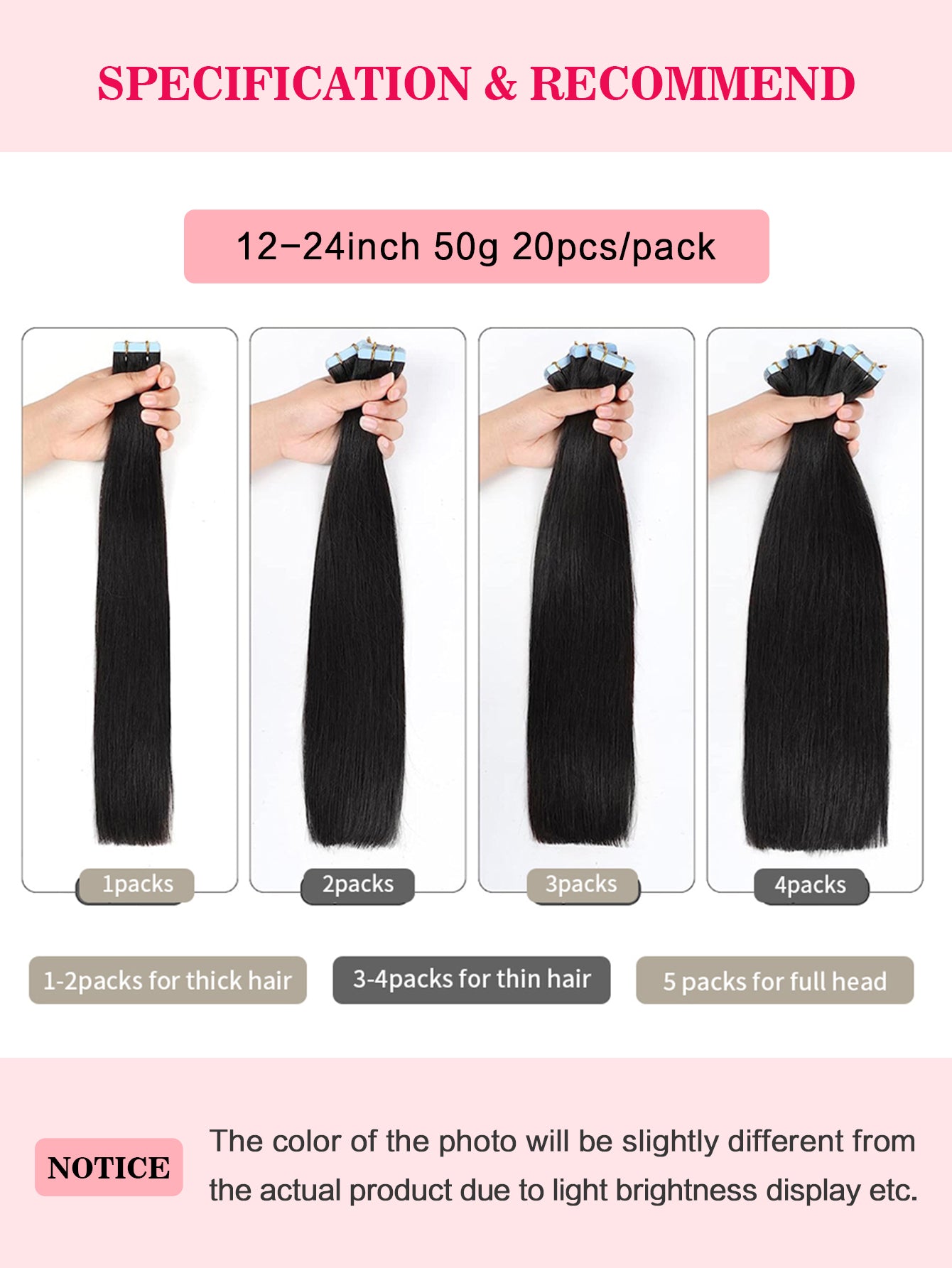 1B# Tape in Hair Extensions Natural Black 100% Remy Human 20 inches 20pcs 50g/pack Straight Seamless Skin Weft Hair