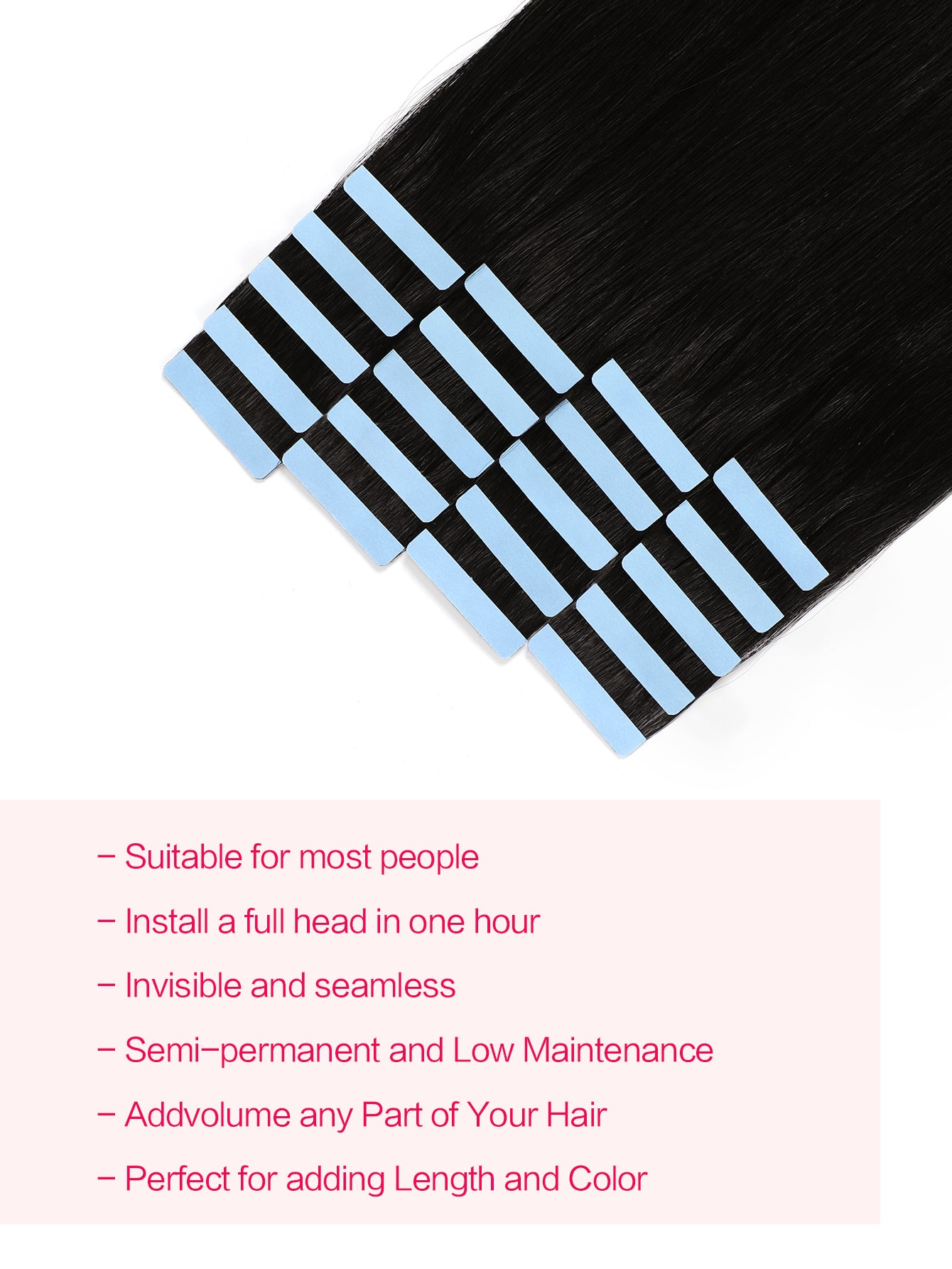 1B# Tape in Hair Extensions Natural Black 100% Remy Human 20 inches 20pcs 50g/pack Straight Seamless Skin Weft Hair