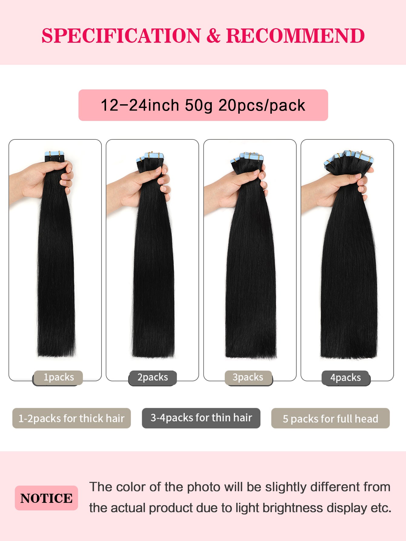 1# Tape in Hair Extensions Jet Black 100% Remy Human 20 inches 20pcs 50g/pack Straight Seamless Skin Weft Hair