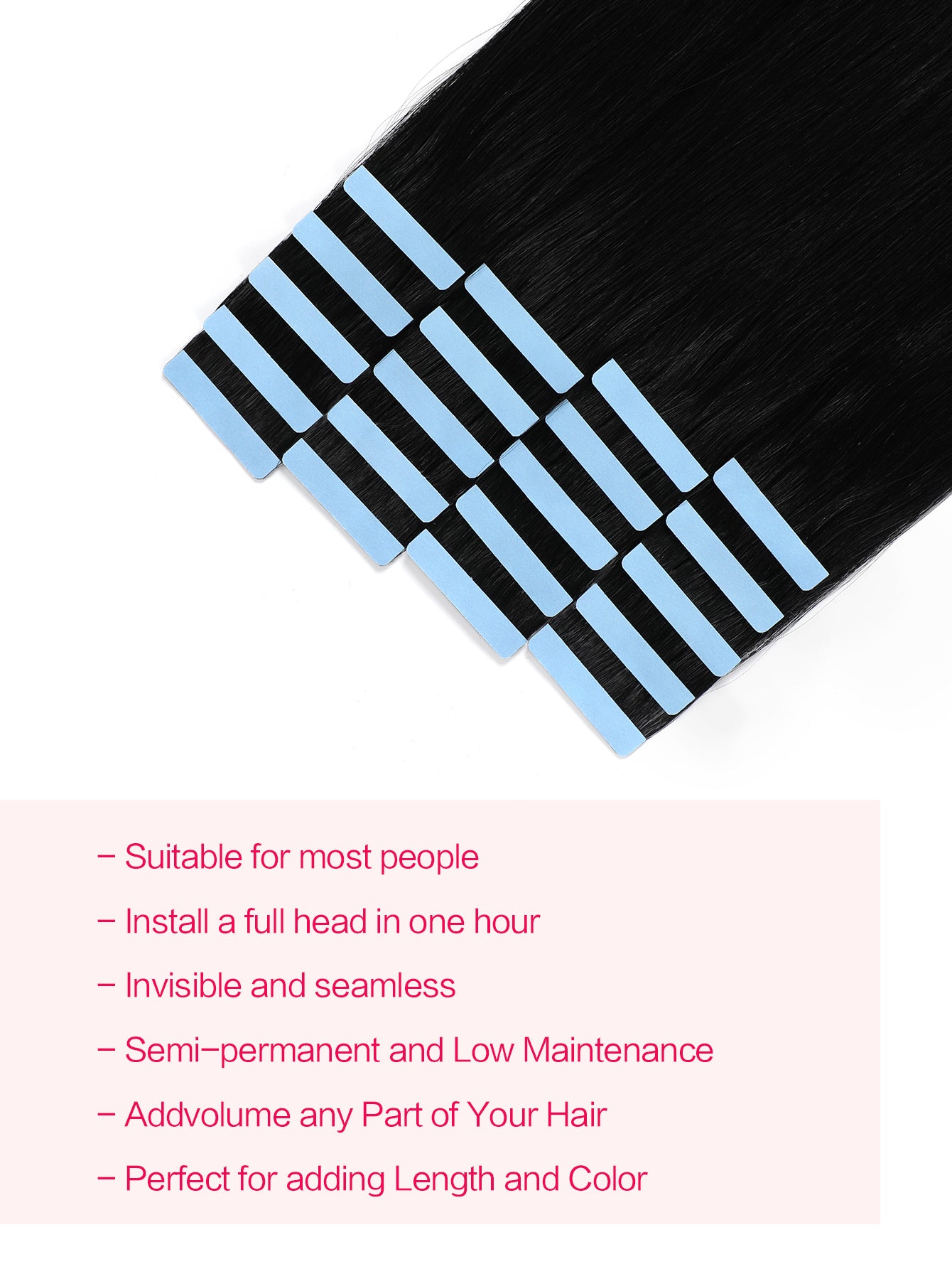 1# Tape in Hair Extensions Jet Black 100% Remy Human 20 inches 20pcs 50g/pack Straight Seamless Skin Weft Hair
