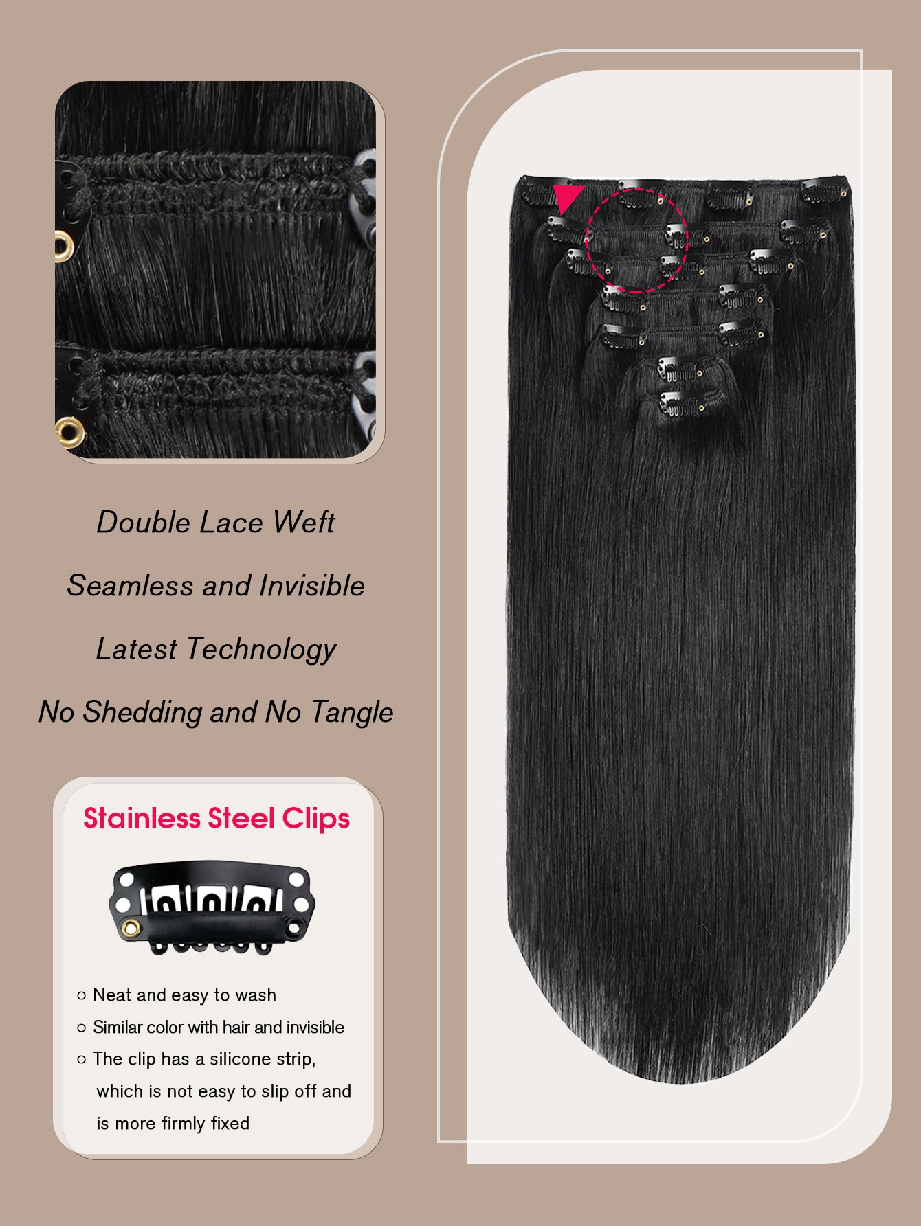 4# Middle Brown Remy Clip in Hair Extensions Real Human Hair,14-22inch 7Pcs 120g Human Hair Extensions Clip ins, Silky Strainght Clip in Hair Extensions for Women