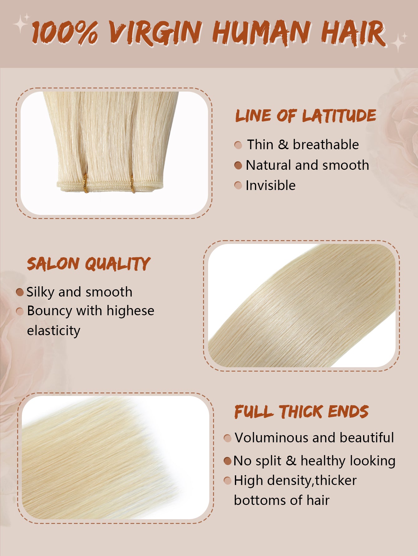 60#Platinum blonde Genius Weft Hair Extensions Human Hair Sew in Hair Extensions Real Human Hair Weft Extensions Hand Tied Virgin Hair 50G