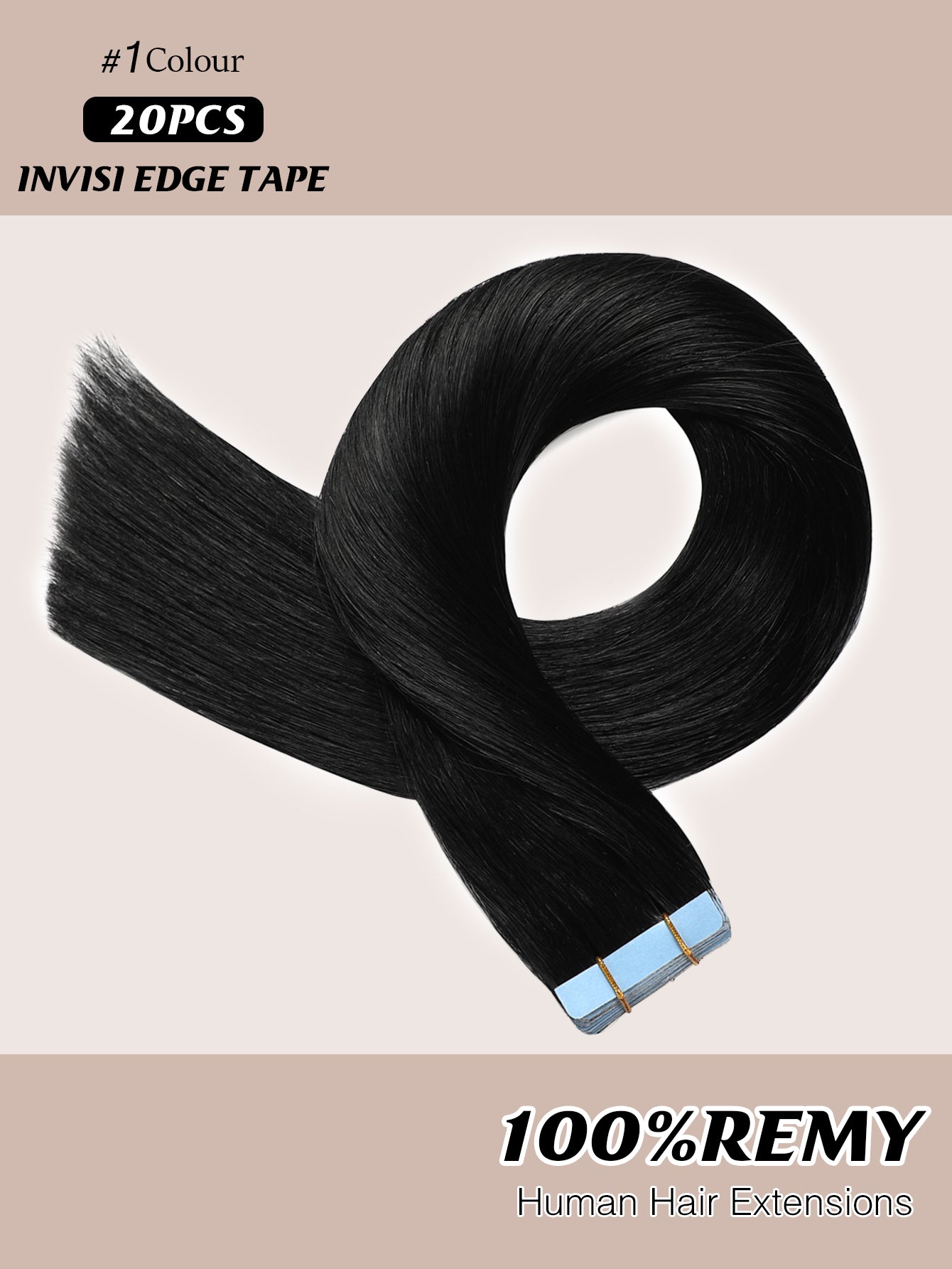 Invisible Tape in Hair Extensions Human Hair Jet Black Seamless Injected Hand-Tied Pro Quality Virgin Human Hair 20PCS 50G/Pack Straight Tape Ins(18 inch #1 Jet Black)