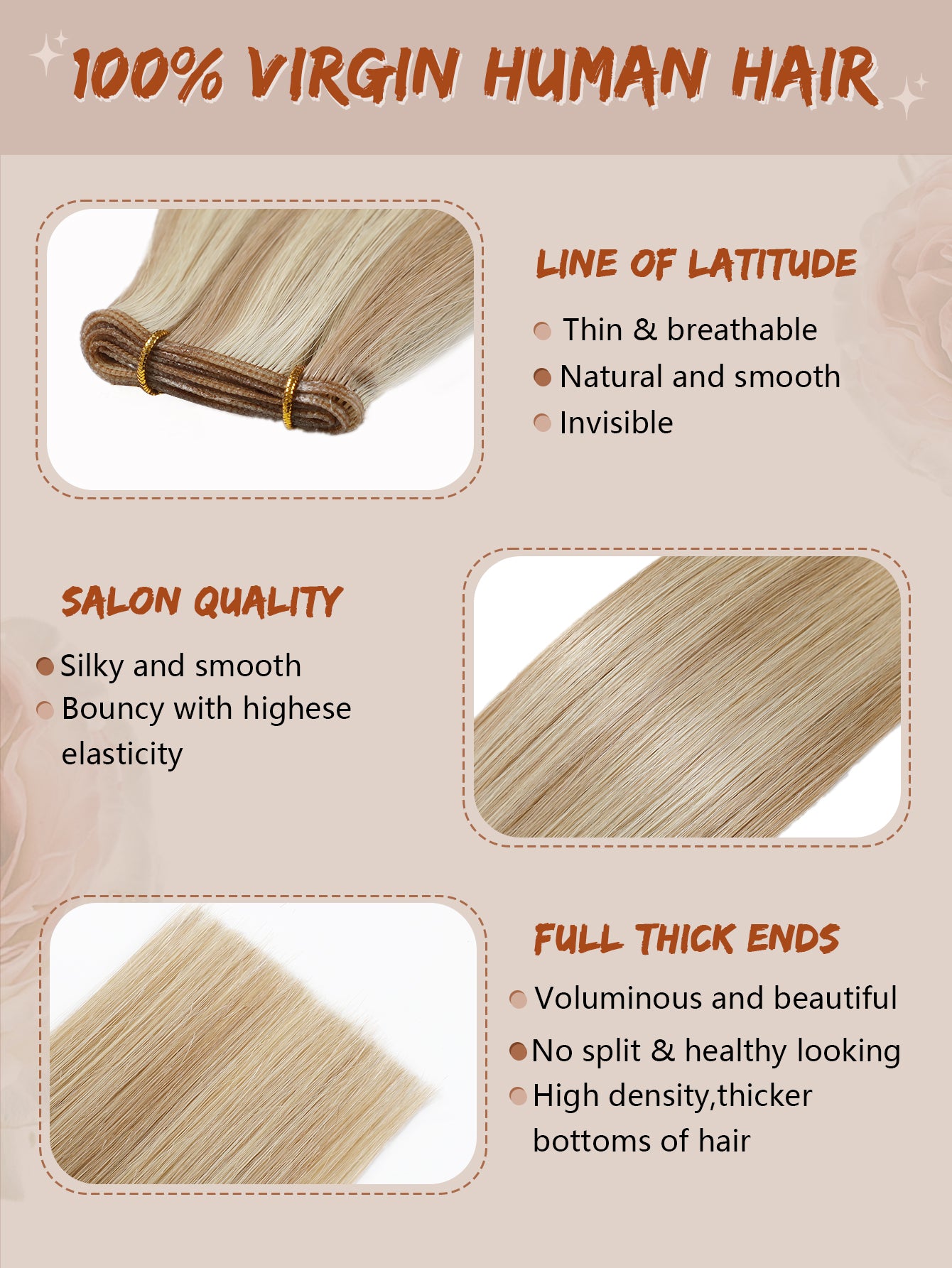 M18/60# Genius Weft Hair Extensions Human Hair Sew in Hair Extensions Real Human Hair Weft Extensions Hand Tied Virgin Hair 50G