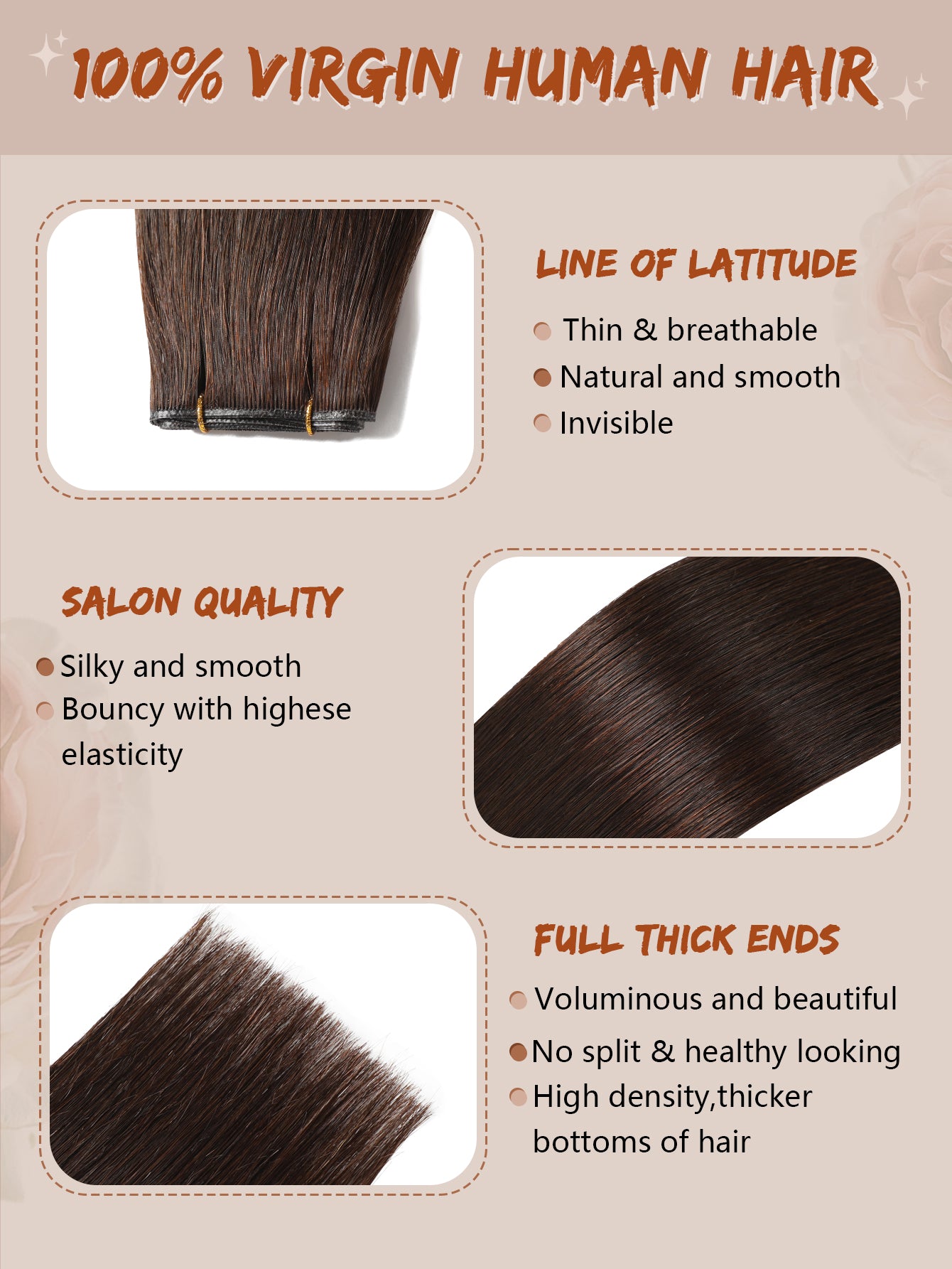 2#Dark brown Genius Weft Hair Extensions Human Hair Sew in Hair Extensions Real Human Hair Weft Extensions Hand Tied Virgin Hair 50G