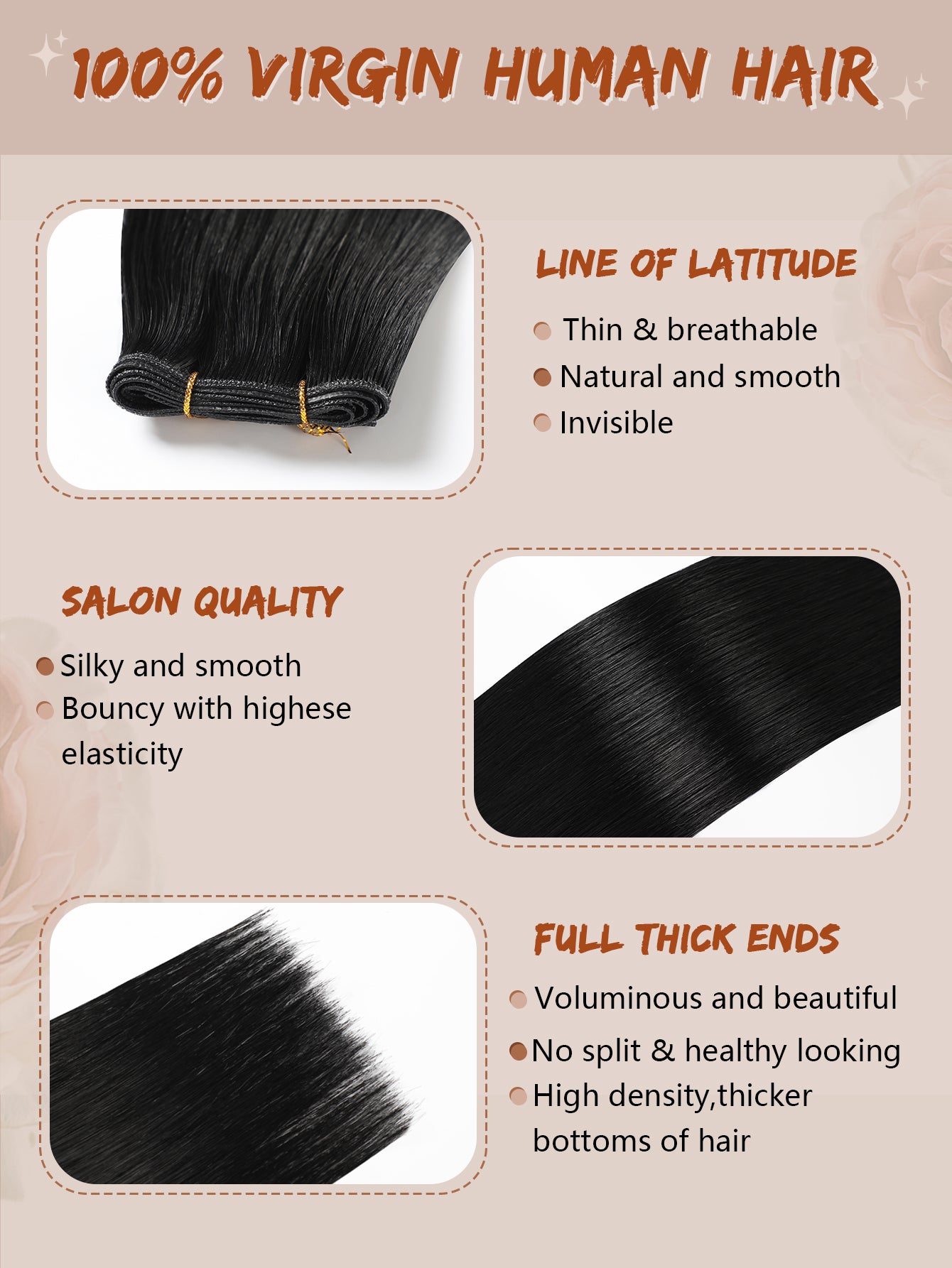 1# Genius Weft Hair Extensions Human Hair Sew in Hair Extensions Real Human Hair Weft Extensions Hand Tied Virgin Hair 50G