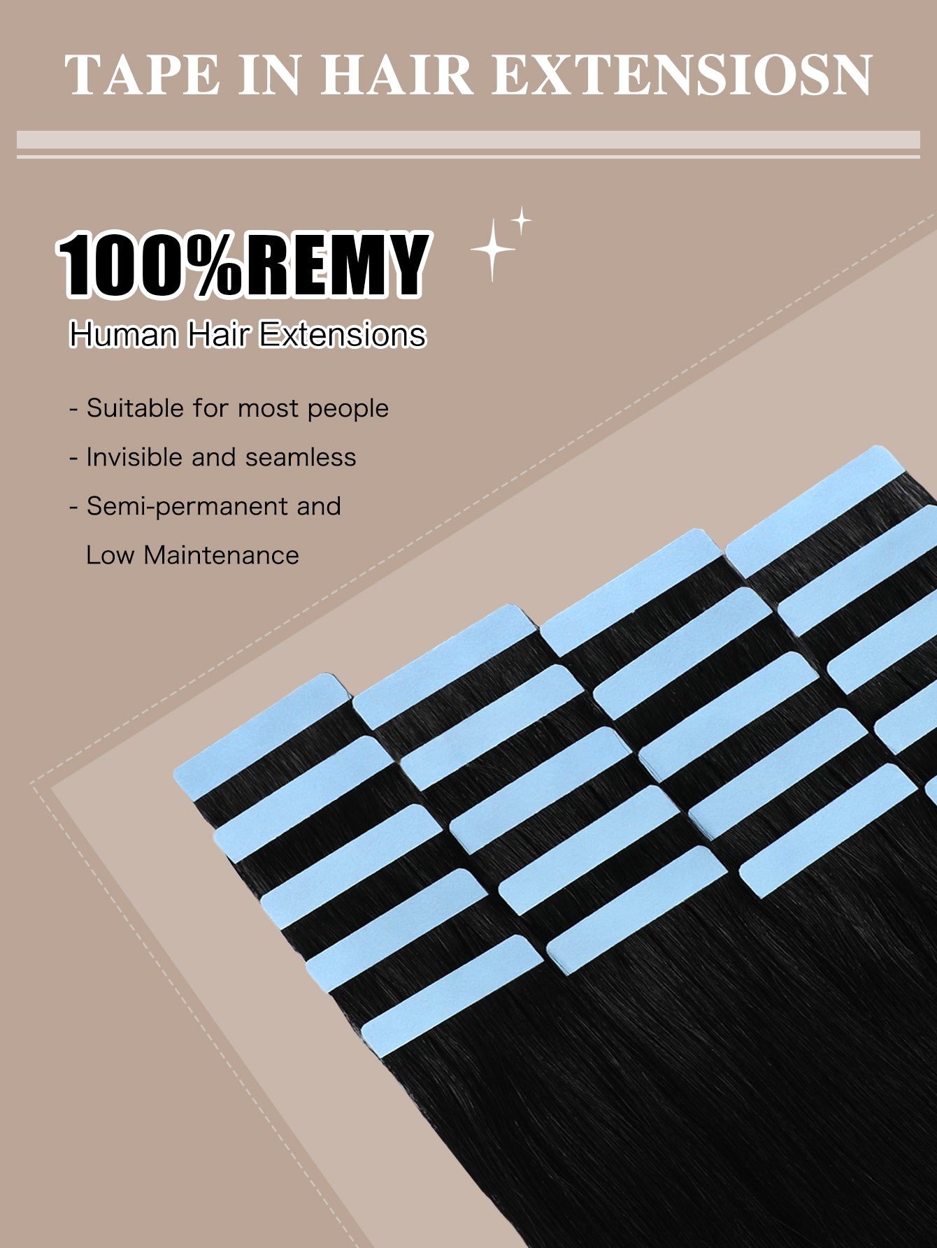 Invisible Tape in Hair Extensions Human Hair Jet Black Seamless Injected Hand-Tied Pro Quality Virgin Human Hair 20PCS 50G/Pack Straight Tape Ins(18 inch #1 Jet Black)