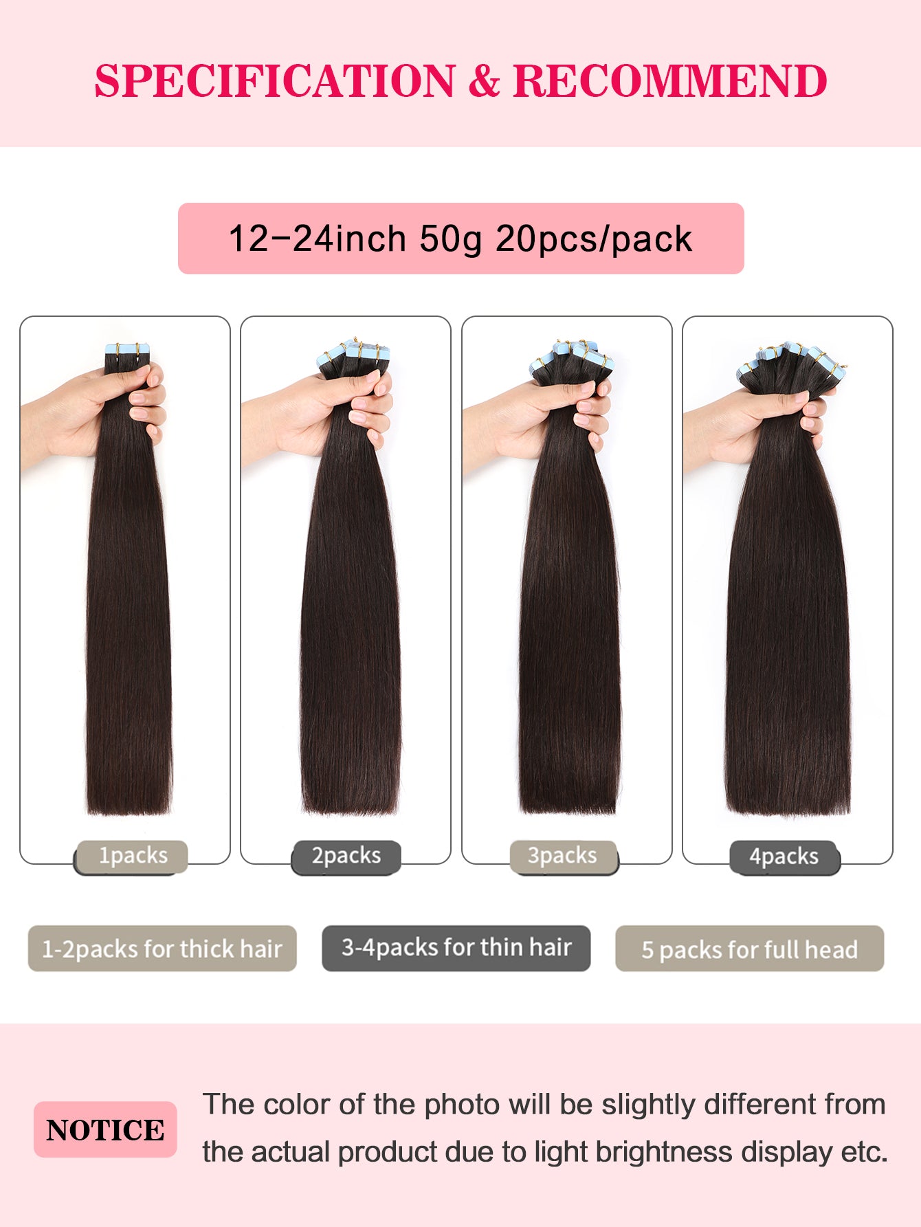 2# Tape in Hair Extensions Dark Brown 100% Remy Human 20 inches 20pcs 50g/pack Straight Seamless Skin Weft Hair