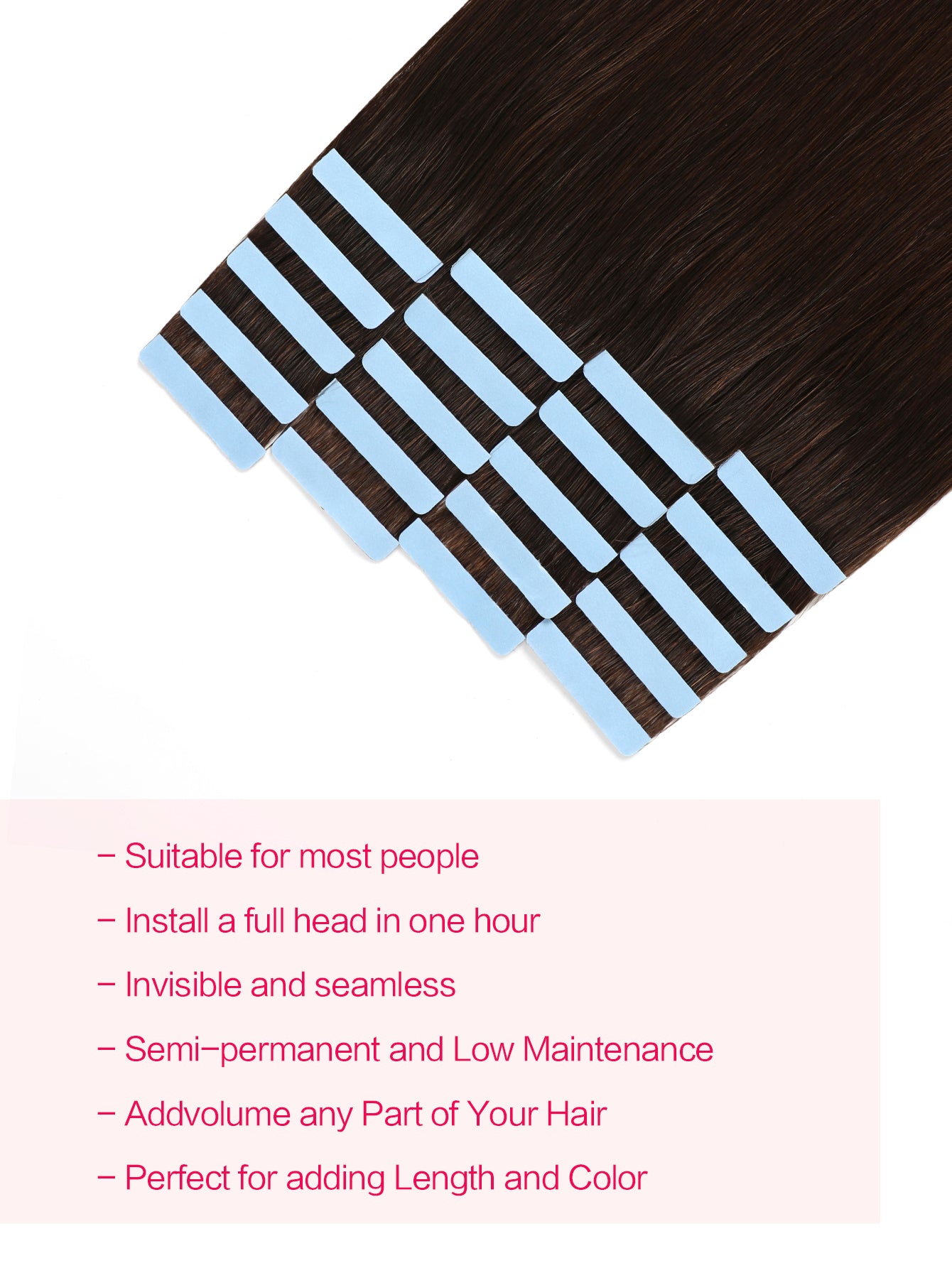 2# Tape in Hair Extensions Dark Brown 100% Remy Human 20 inches 20pcs 50g/pack Straight Seamless Skin Weft Hair