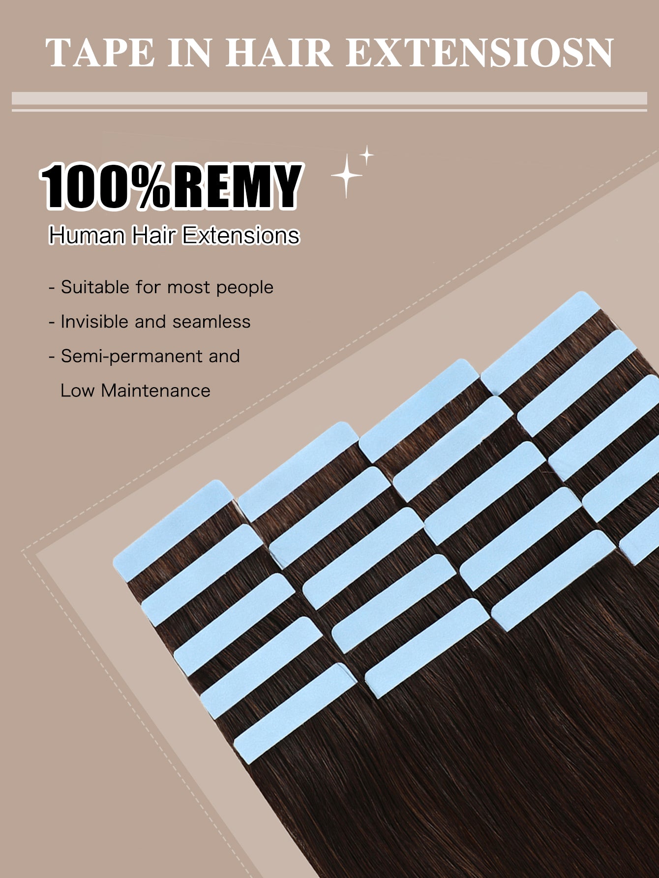 Invisible Tape in Hair Extensions Human Hair 2# Seamless Injected Hand-Tied Pro Quality Virgin Human Hair 20PCS 50G/Pack Straight Tape Ins