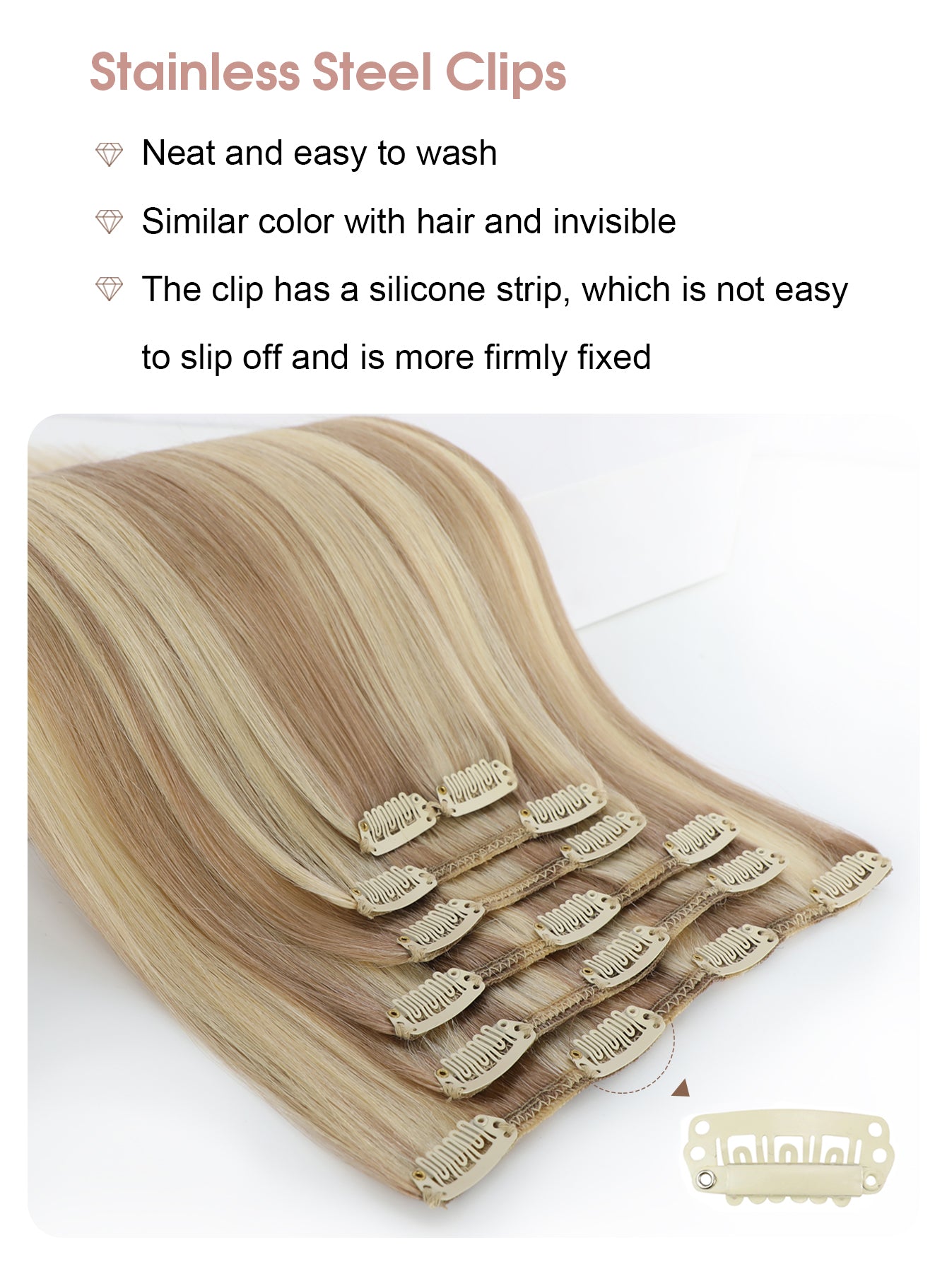 P18/613# Remy Clip in Hair Extensions Real Human Hair 14-22inch 7Pcs 120g Human Hair Extensions Clip ins Silky Strainght Clip in Hair Extensions for Women