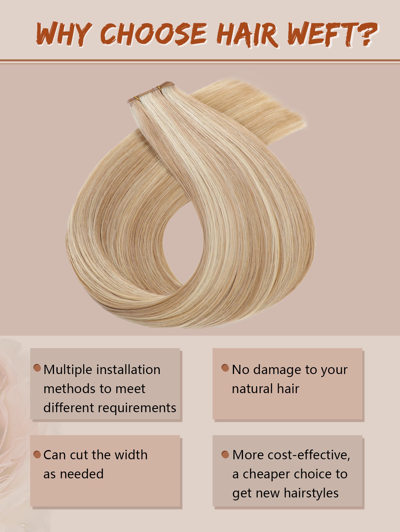 M18/60# Genius Weft Hair Extensions Human Hair Sew in Hair Extensions Real Human Hair Weft Extensions Hand Tied Virgin Hair 50G