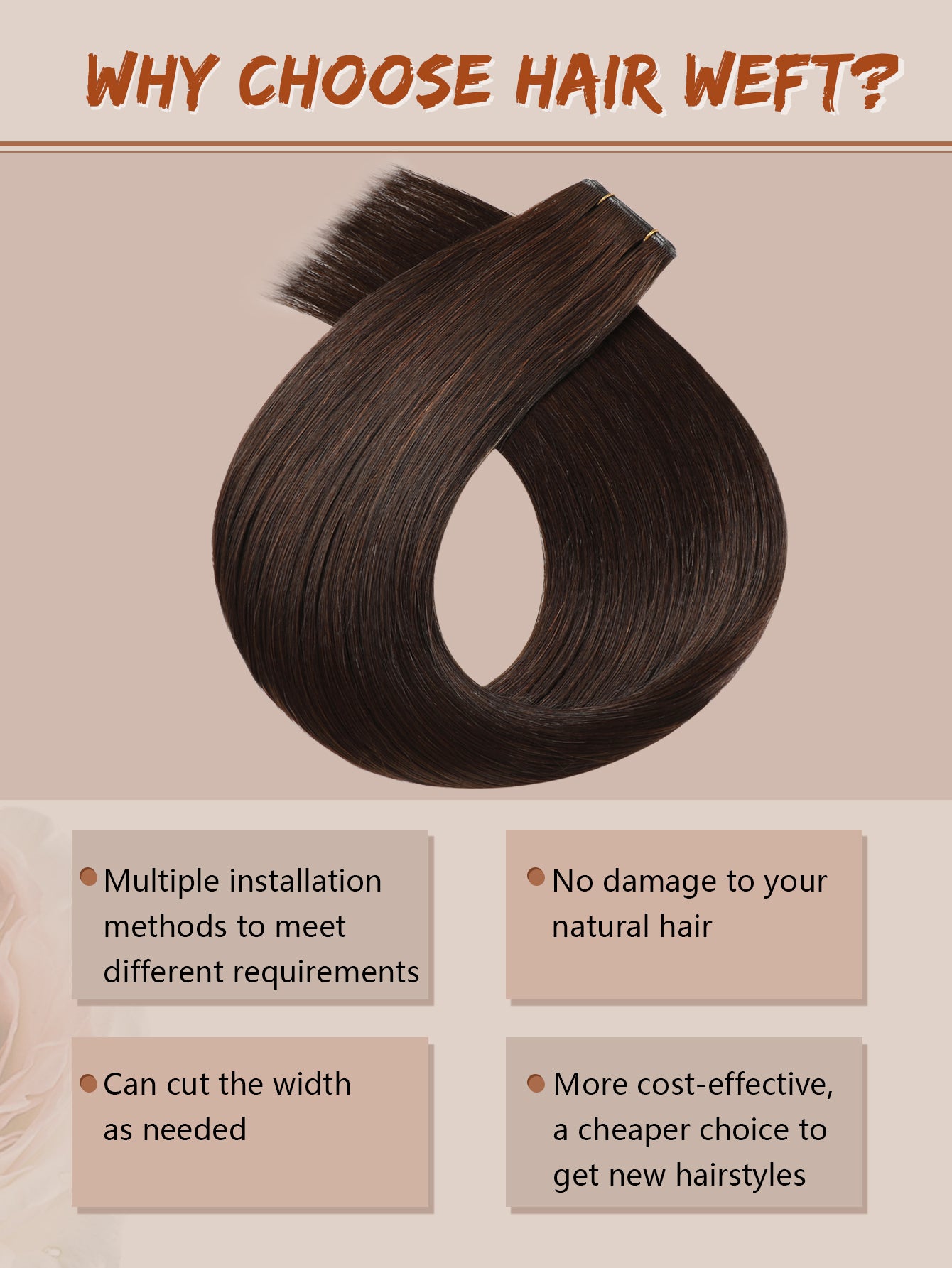 2#Dark brown Genius Weft Hair Extensions Human Hair Sew in Hair Extensions Real Human Hair Weft Extensions Hand Tied Virgin Hair 50G