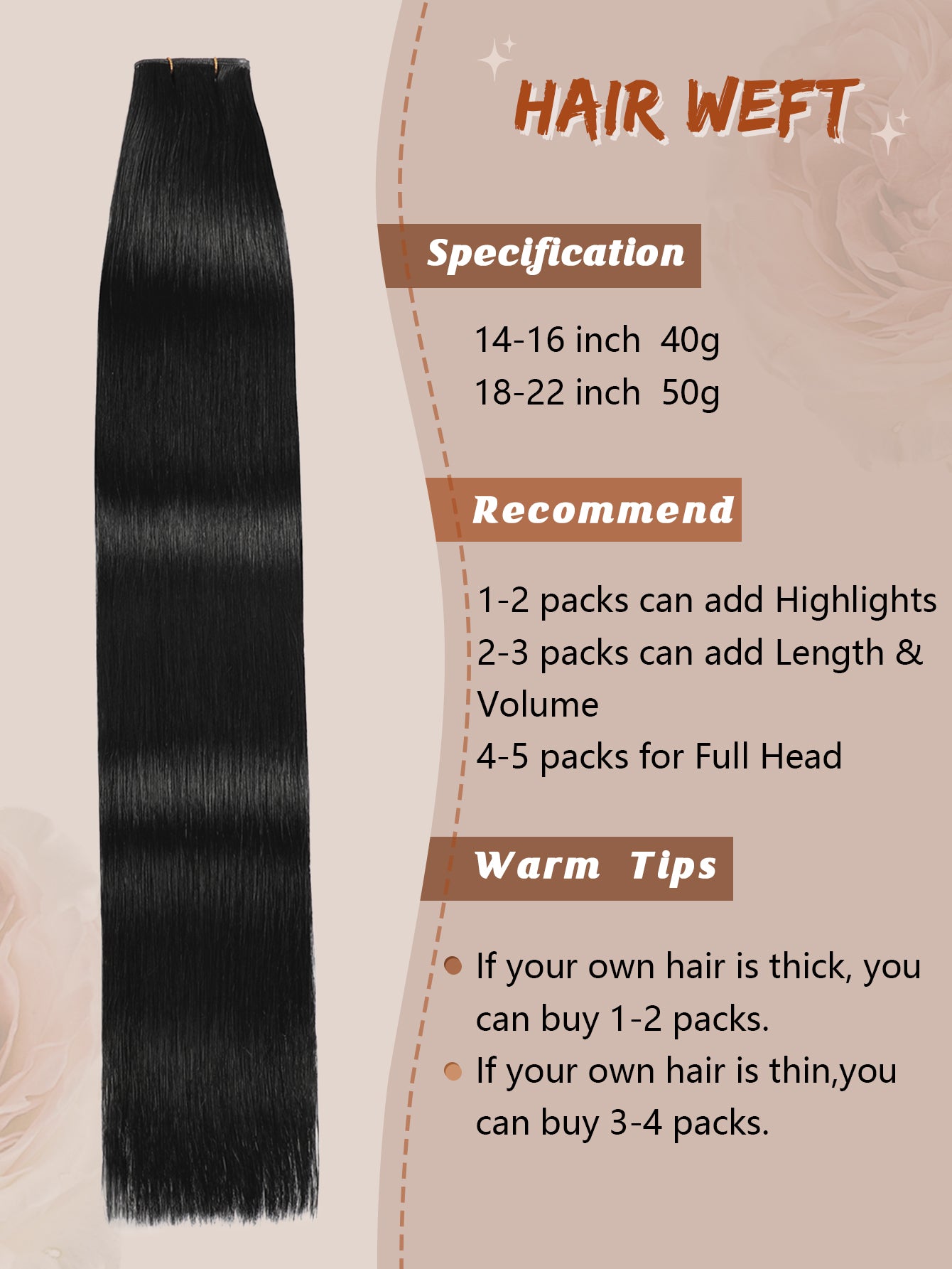 1# Genius Weft Hair Extensions Human Hair Sew in Hair Extensions Real Human Hair Weft Extensions Hand Tied Virgin Hair 50G