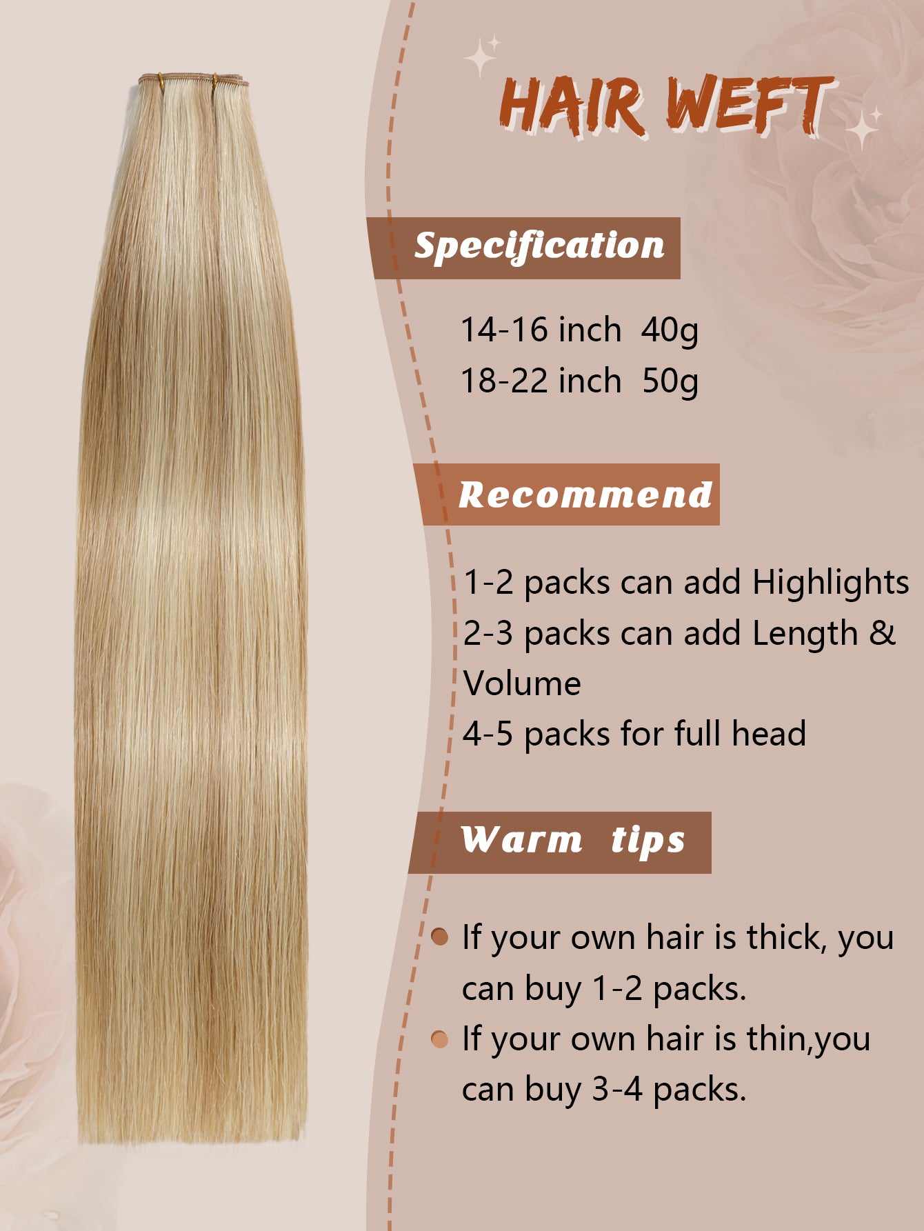 M18/60# Genius Weft Hair Extensions Human Hair Sew in Hair Extensions Real Human Hair Weft Extensions Hand Tied Virgin Hair 50G