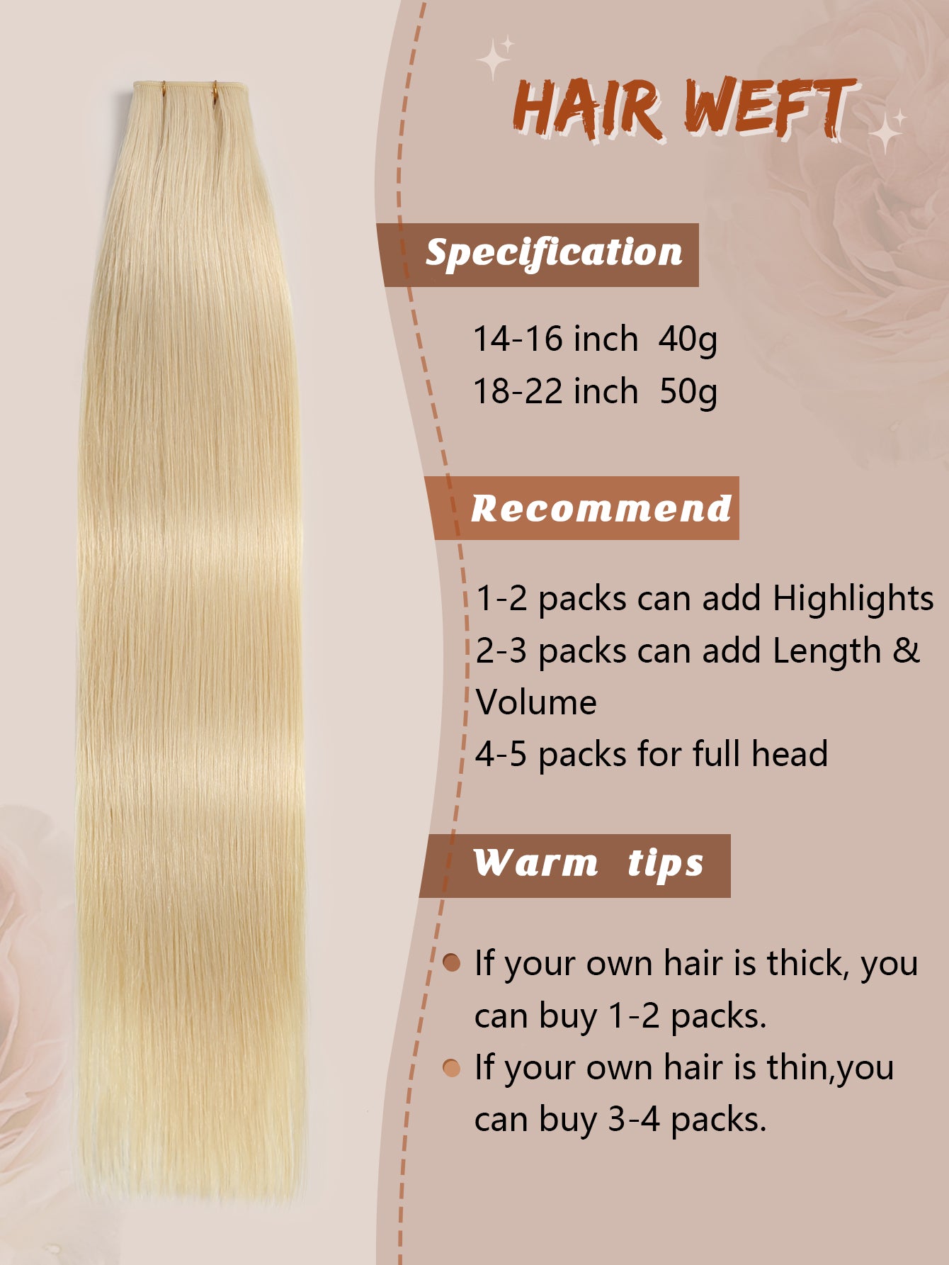 60#Platinum blonde Genius Weft Hair Extensions Human Hair Sew in Hair Extensions Real Human Hair Weft Extensions Hand Tied Virgin Hair 50G