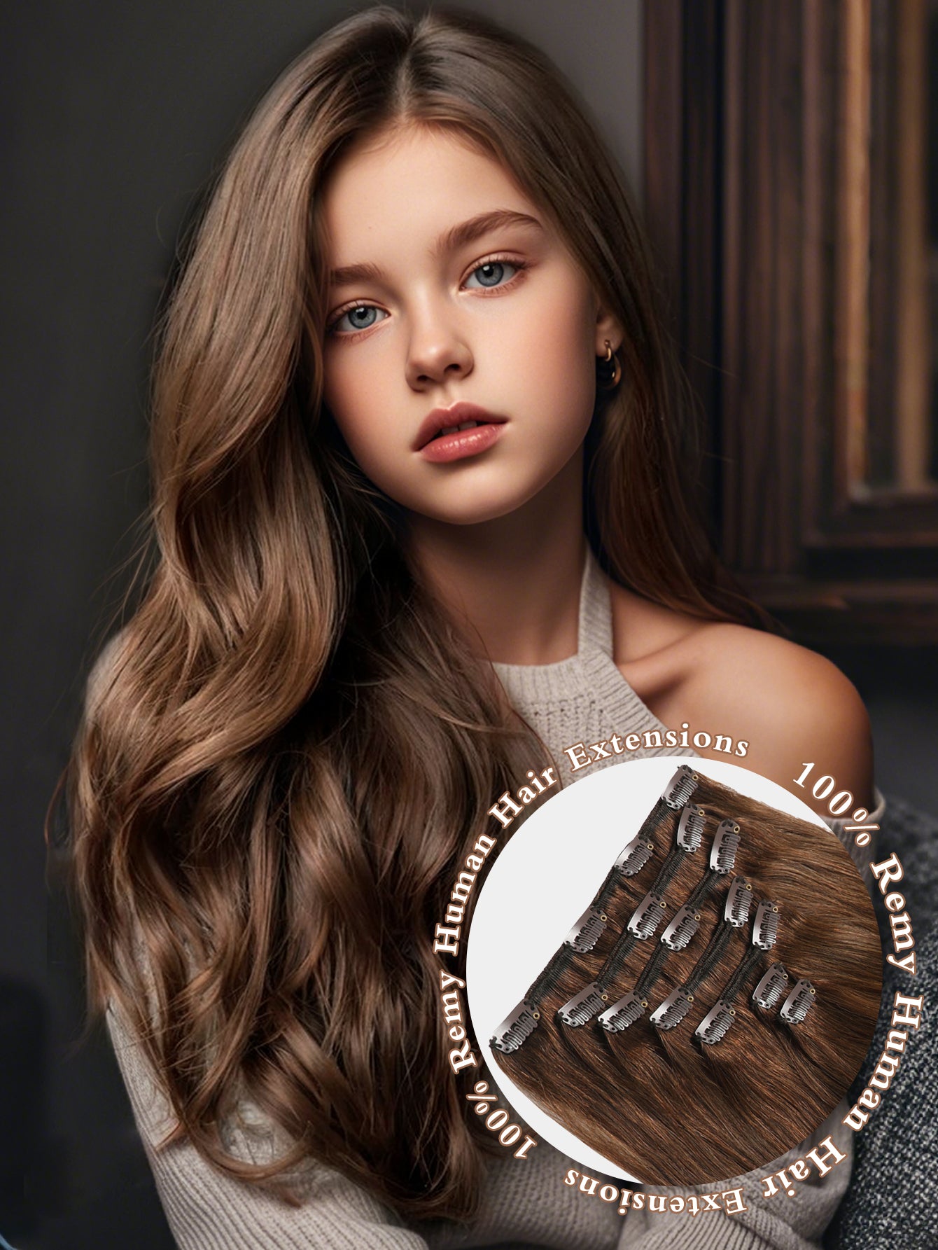 4# Middle Brown Remy Clip in Hair Extensions Real Human Hair,14-22inch 7Pcs 120g Human Hair Extensions Clip ins, Silky Strainght Clip in Hair Extensions for Women