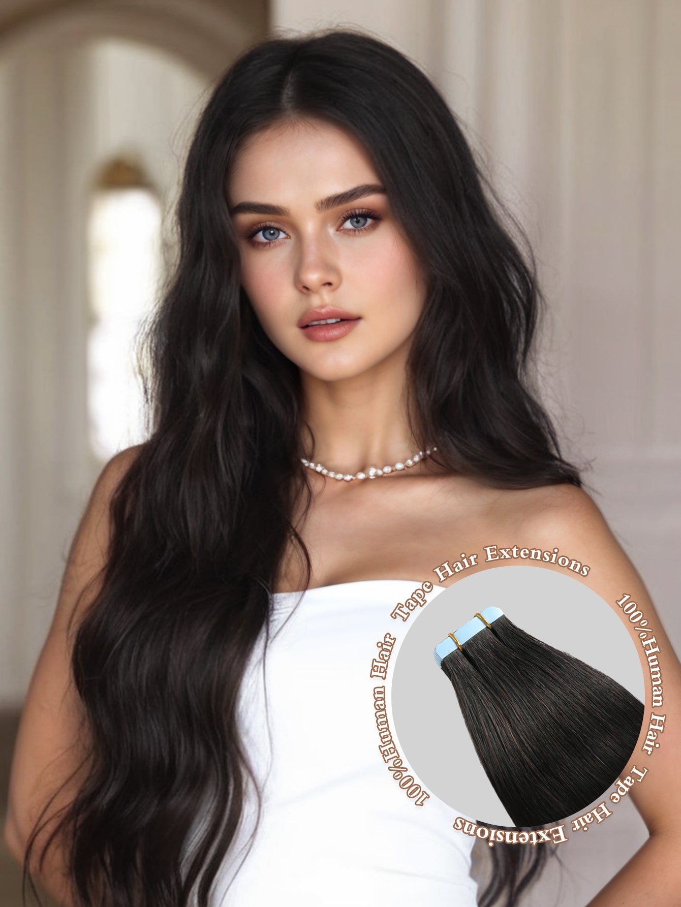 1B# Tape in Hair Extensions Natural Black 100% Remy Human 20 inches 20pcs 50g/pack Straight Seamless Skin Weft Hair