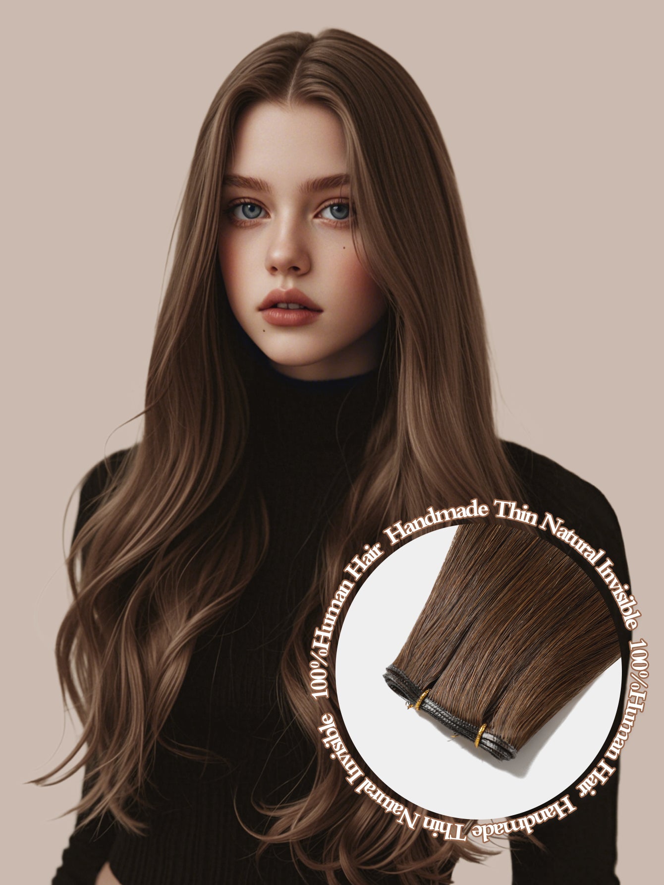 4#Middle brown Genius Weft Hair Extensions Human Hair Sew in Hair Extensions Real Human Hair Weft Extensions Hand Tied Virgin Hair 50G