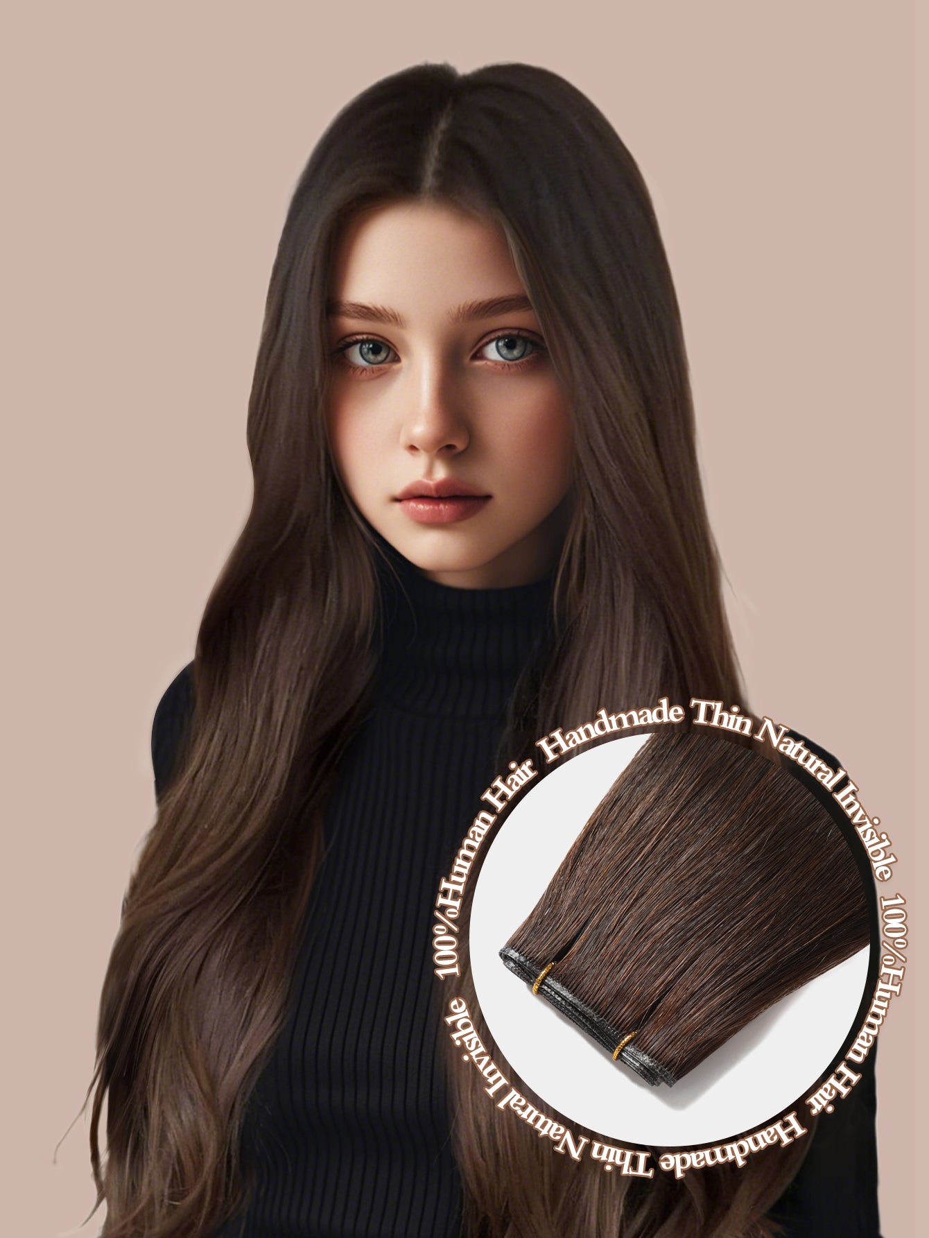 2#Dark brown Genius Weft Hair Extensions Human Hair Sew in Hair Extensions Real Human Hair Weft Extensions Hand Tied Virgin Hair 50G