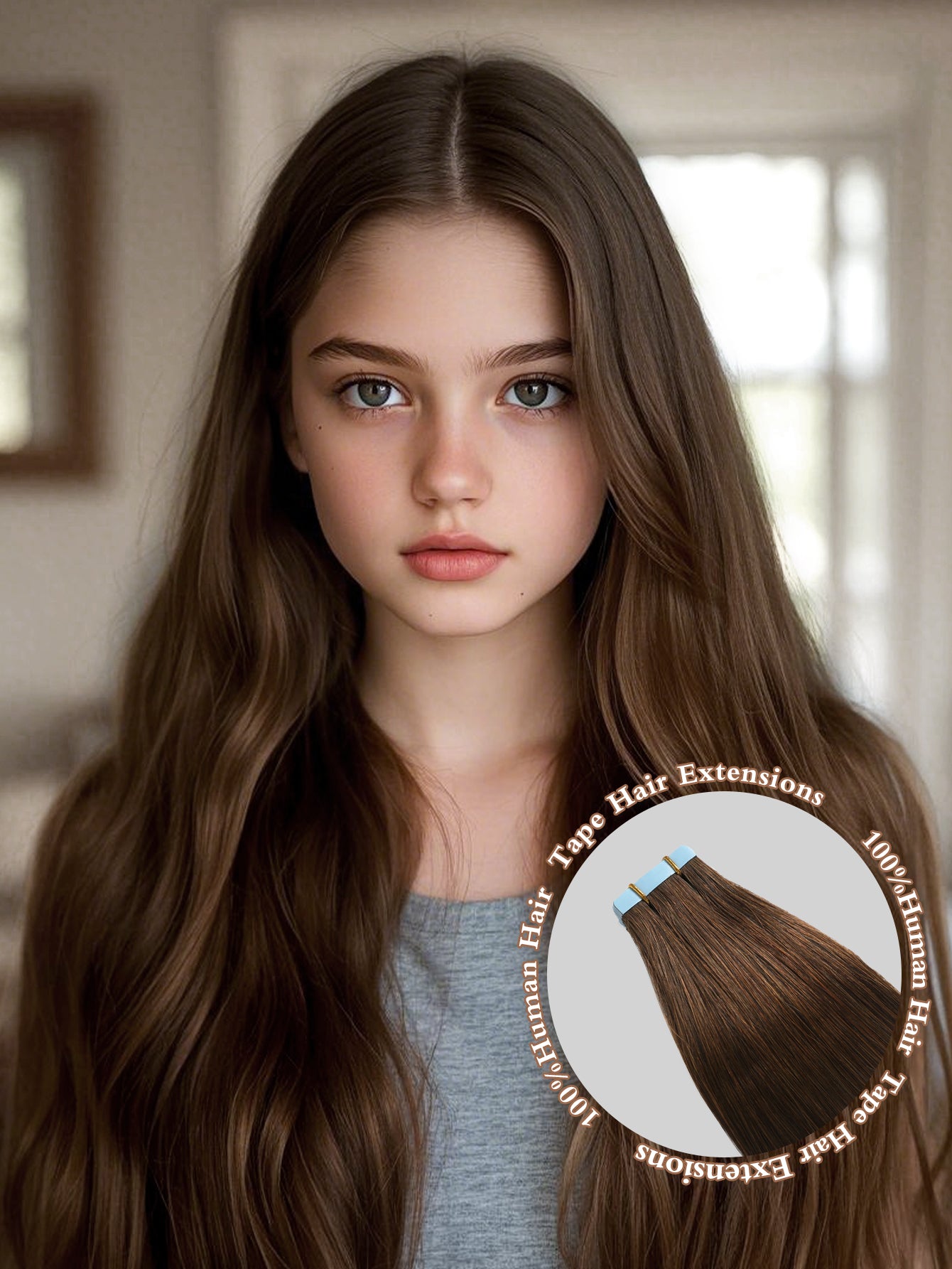 4# Tape in Hair Extensions Middle Brown 100% Remy Human 20 inches 20pcs 50g/pack Straight Seamless Skin Weft Hair