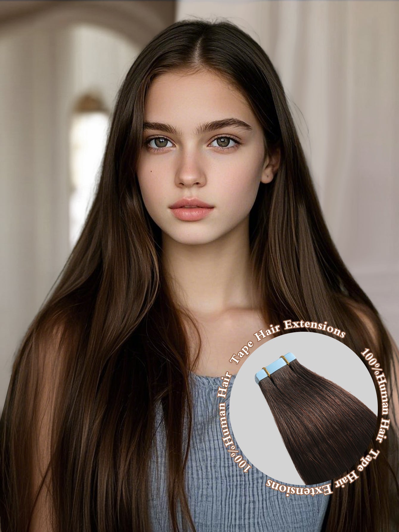 2# Tape in Hair Extensions Dark Brown 100% Remy Human 20 inches 20pcs 50g/pack Straight Seamless Skin Weft Hair