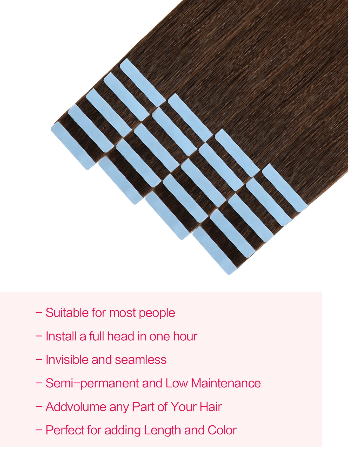 4# Tape in Hair Extensions Middle Brown 100% Remy Human 20 inches 20pcs 50g/pack Straight Seamless Skin Weft Hair