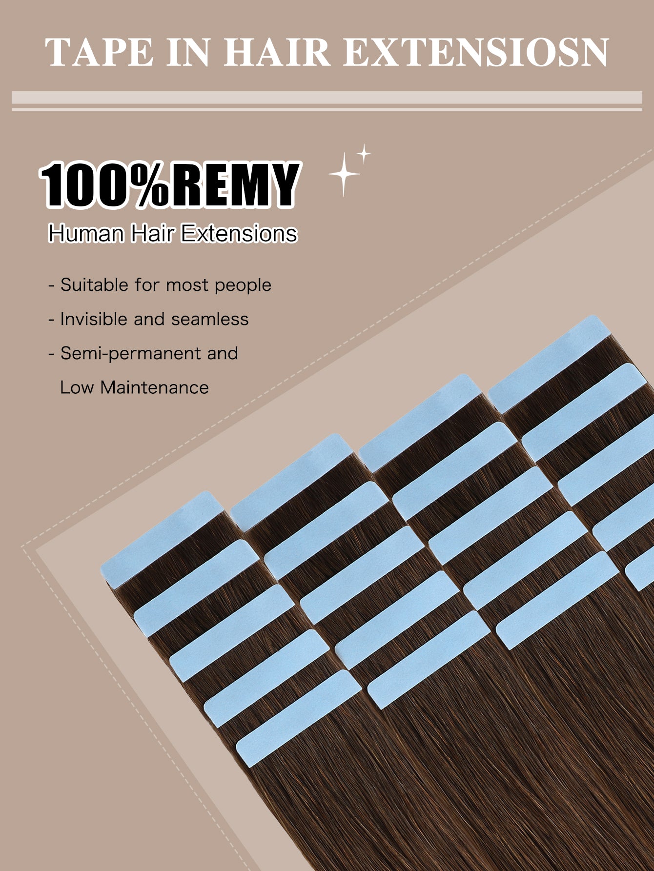 Invisible Tape in Hair Extensions Human Hair 4#Middle Brown Seamless Injected Hand-Tied Pro Quality Virgin Human Hair 20PCS 50G/Pack Straight Tape Ins
