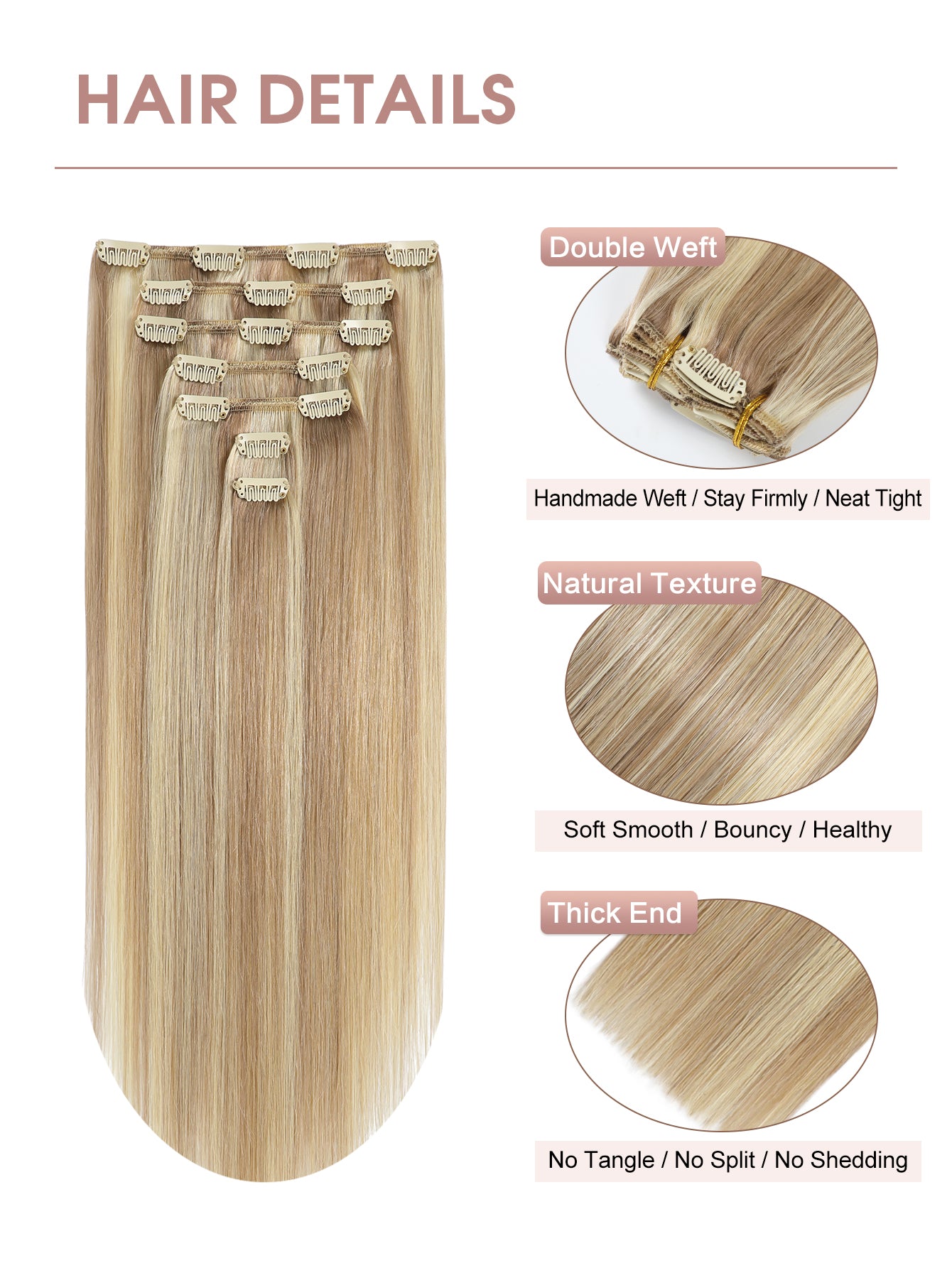 P18/613# Remy Clip in Hair Extensions Real Human Hair 14-22inch 7Pcs 120g Human Hair Extensions Clip ins Silky Strainght Clip in Hair Extensions for Women