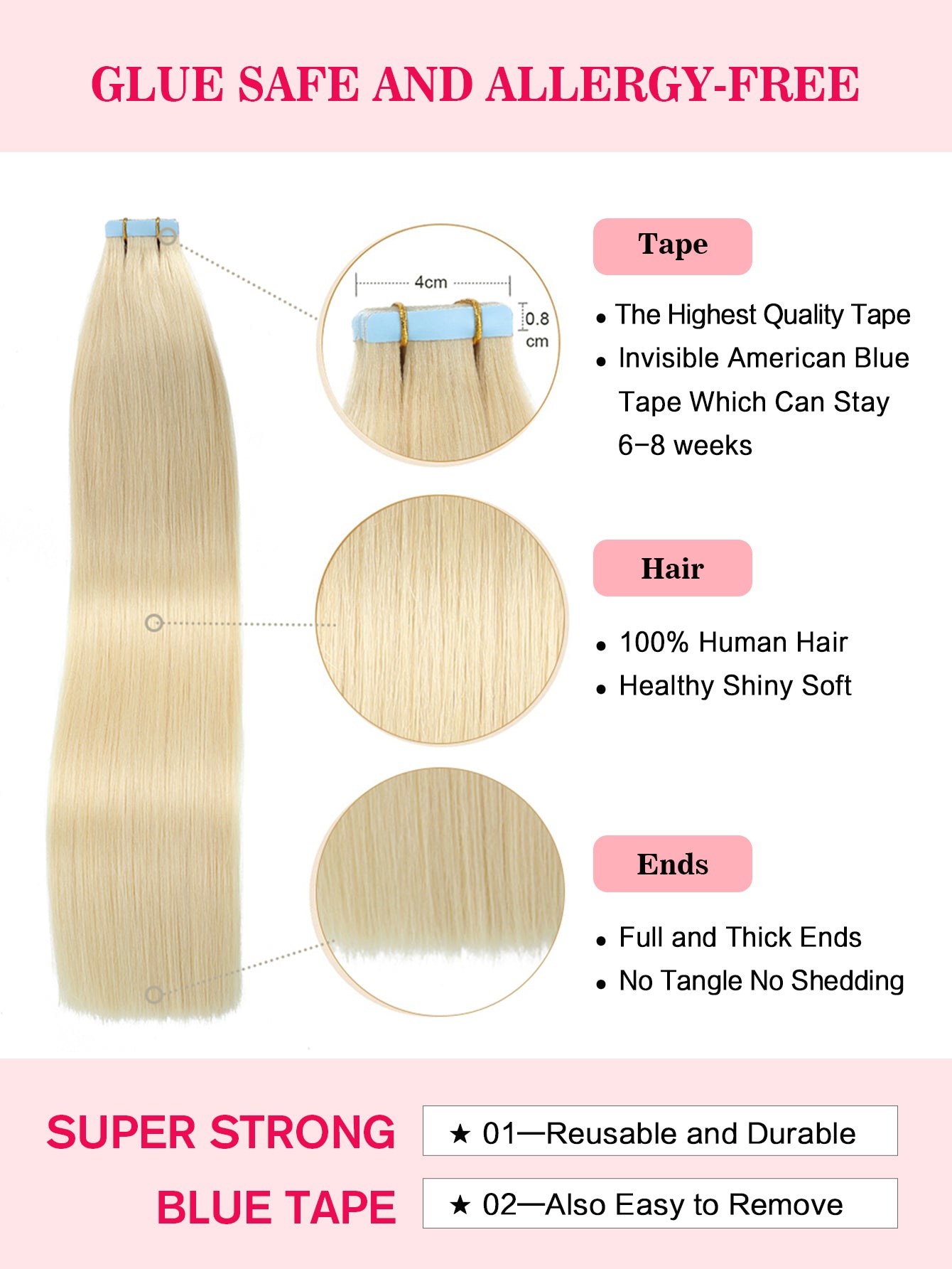 613# Bleach Blonde Tape in Hair Extensions 100% Remy Human 20 inches 20pcs 50g/pack Straight Seamless Skin Weft Hair