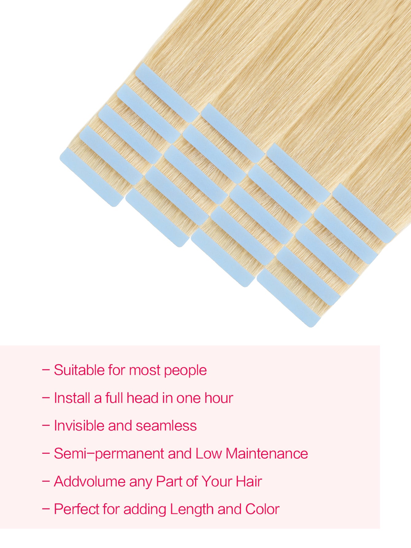 613# Bleach Blonde Tape in Hair Extensions 100% Remy Human 20 inches 20pcs 50g/pack Straight Seamless Skin Weft Hair