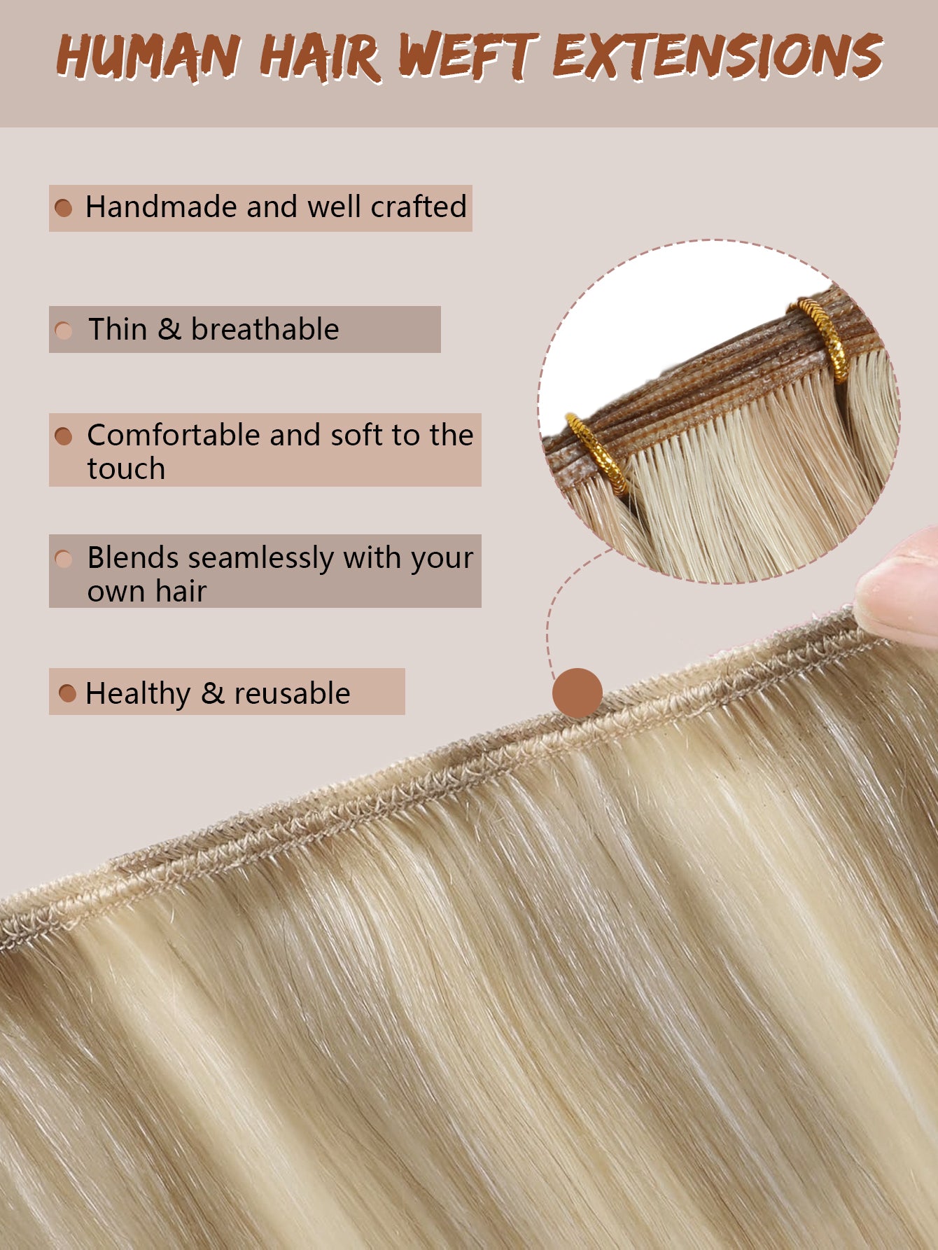 M18/60# Genius Weft Hair Extensions Human Hair Sew in Hair Extensions Real Human Hair Weft Extensions Hand Tied Virgin Hair 50G