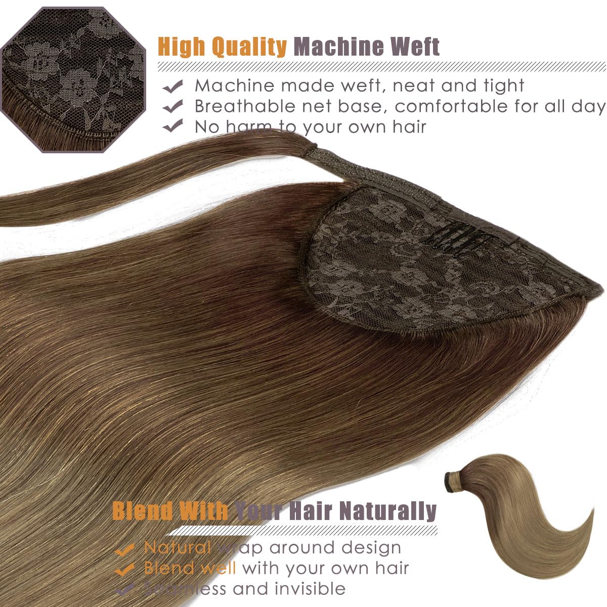 Human Hair Ponytail Hair Extensions 100g/piece 16-24inch