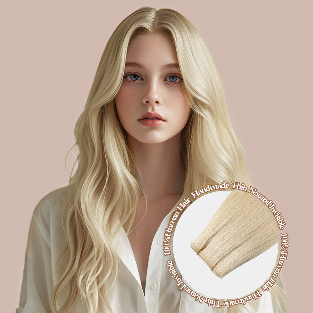 60#Platinum blonde Genius Weft Hair Extensions Human Hair Sew in Hair Extensions Real Human Hair Weft Extensions Hand Tied Virgin Hair 50G
