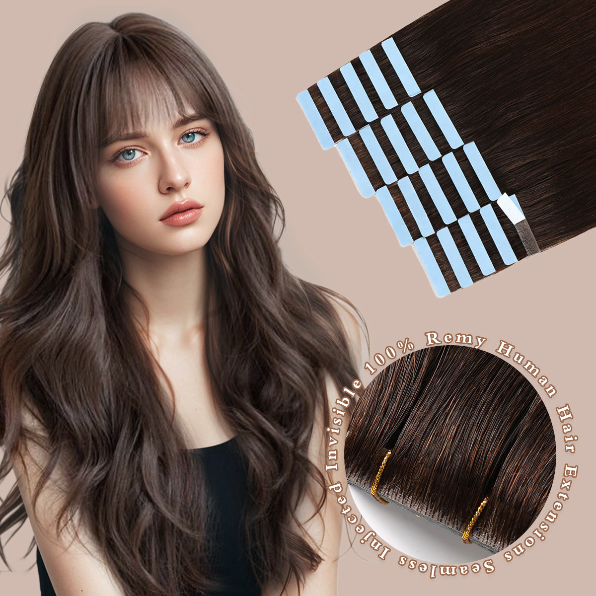 Invisible Tape in Hair Extensions Human Hair 2# Seamless Injected Hand-Tied Pro Quality Virgin Human Hair 20PCS 50G/Pack Straight Tape Ins