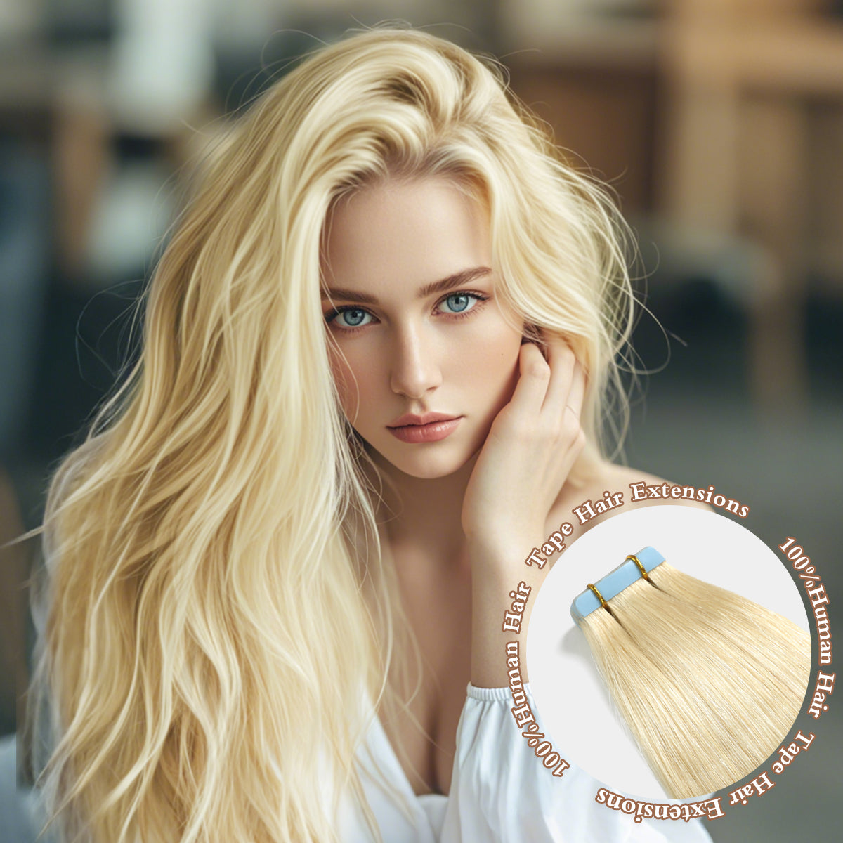 613# Bleach Blonde Tape in Hair Extensions 100% Remy Human 20 inches 20pcs 50g/pack Straight Seamless Skin Weft Hair