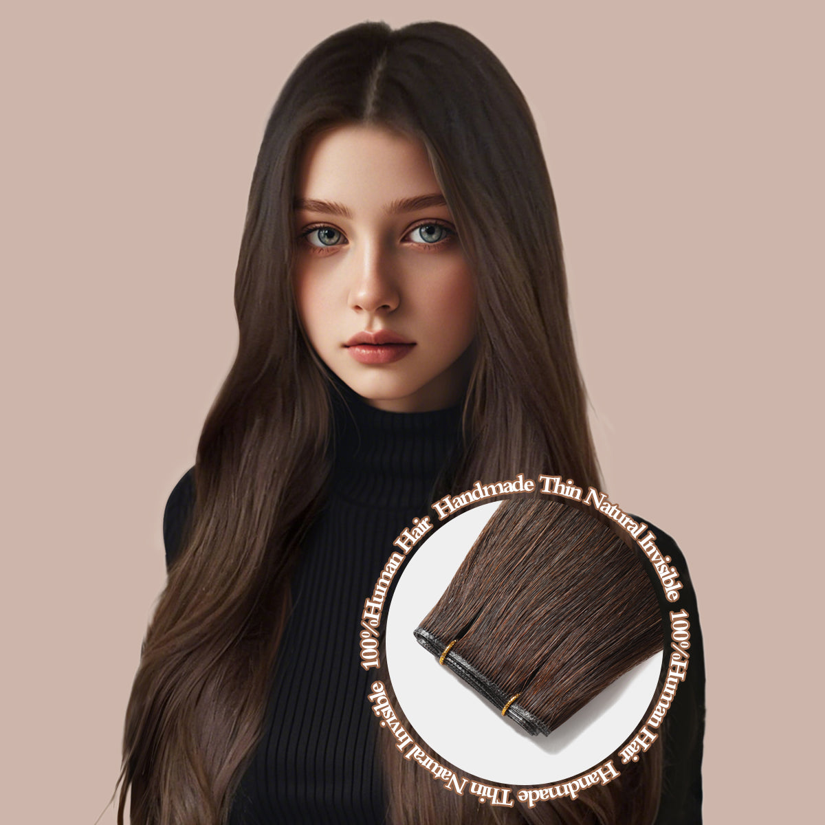 2#Dark brown Genius Weft Hair Extensions Human Hair Sew in Hair Extensions Real Human Hair Weft Extensions Hand Tied Virgin Hair 50G