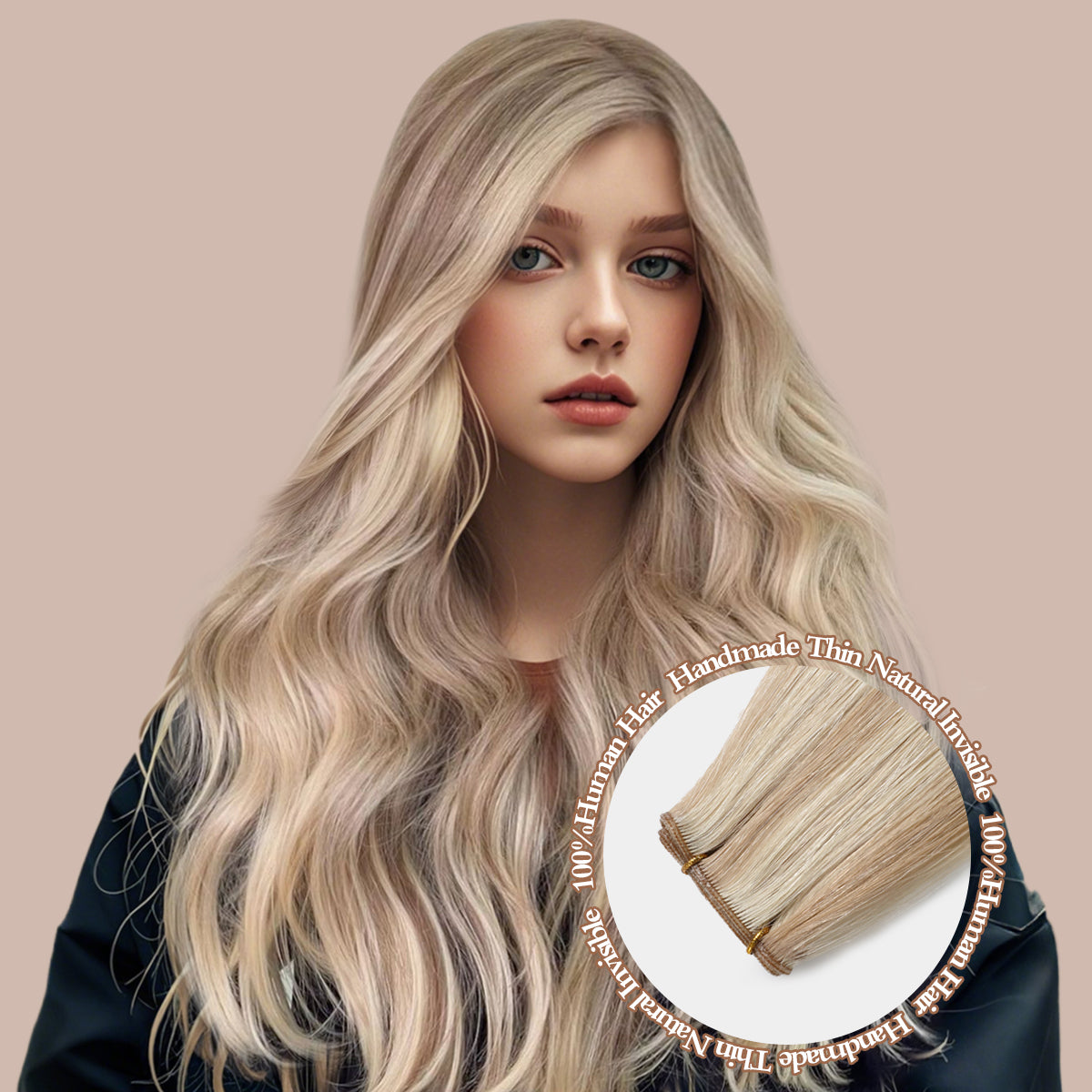 M18/60# Genius Weft Hair Extensions Human Hair Sew in Hair Extensions Real Human Hair Weft Extensions Hand Tied Virgin Hair 50G