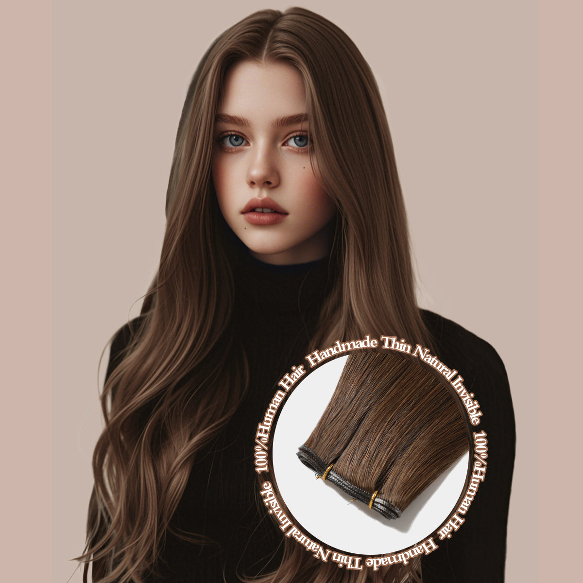 4#Middle brown Genius Weft Hair Extensions Human Hair Sew in Hair Extensions Real Human Hair Weft Extensions Hand Tied Virgin Hair 50G