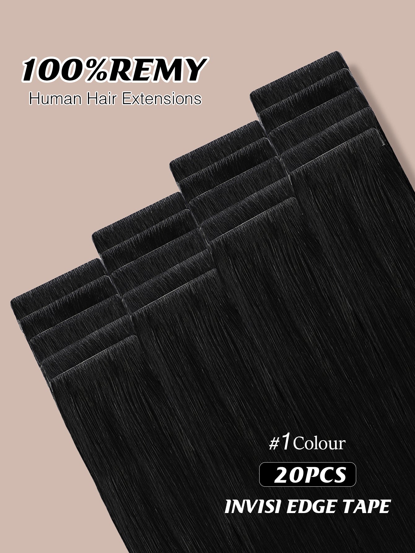 Invisible Tape in Hair Extensions Human Hair Jet Black Seamless Injected Hand-Tied Pro Quality Virgin Human Hair 20PCS 50G/Pack Straight Tape Ins(18 inch #1 Jet Black)