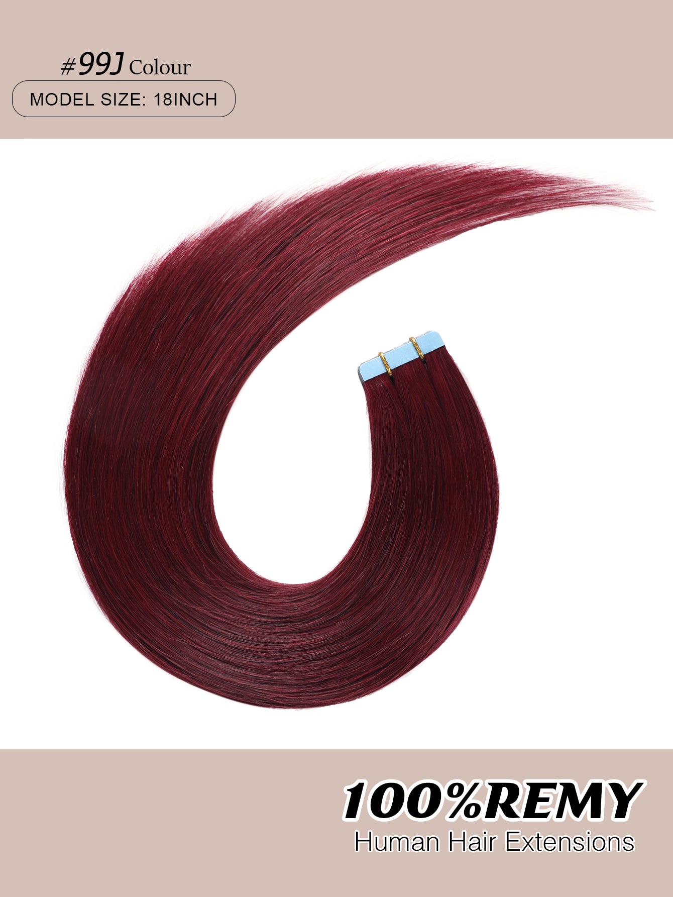 Burgundy# Tape in Hair Extensions Wine Red 100% Remy Human 20 inches 20pcs 50g/pack Straight Seamless Skin Weft Hair