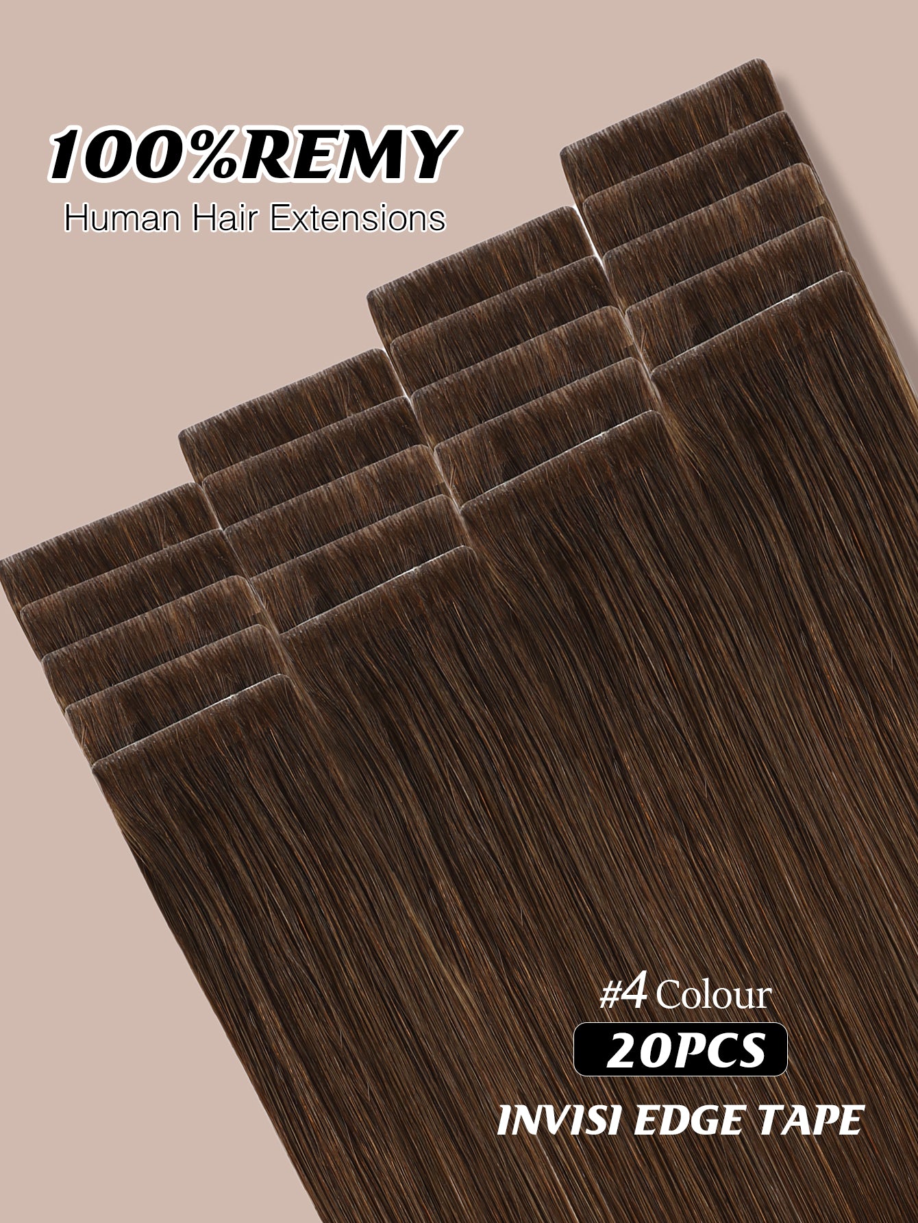 Invisible Tape in Hair Extensions Human Hair 4#Middle Brown Seamless Injected Hand-Tied Pro Quality Virgin Human Hair 20PCS 50G/Pack Straight Tape Ins