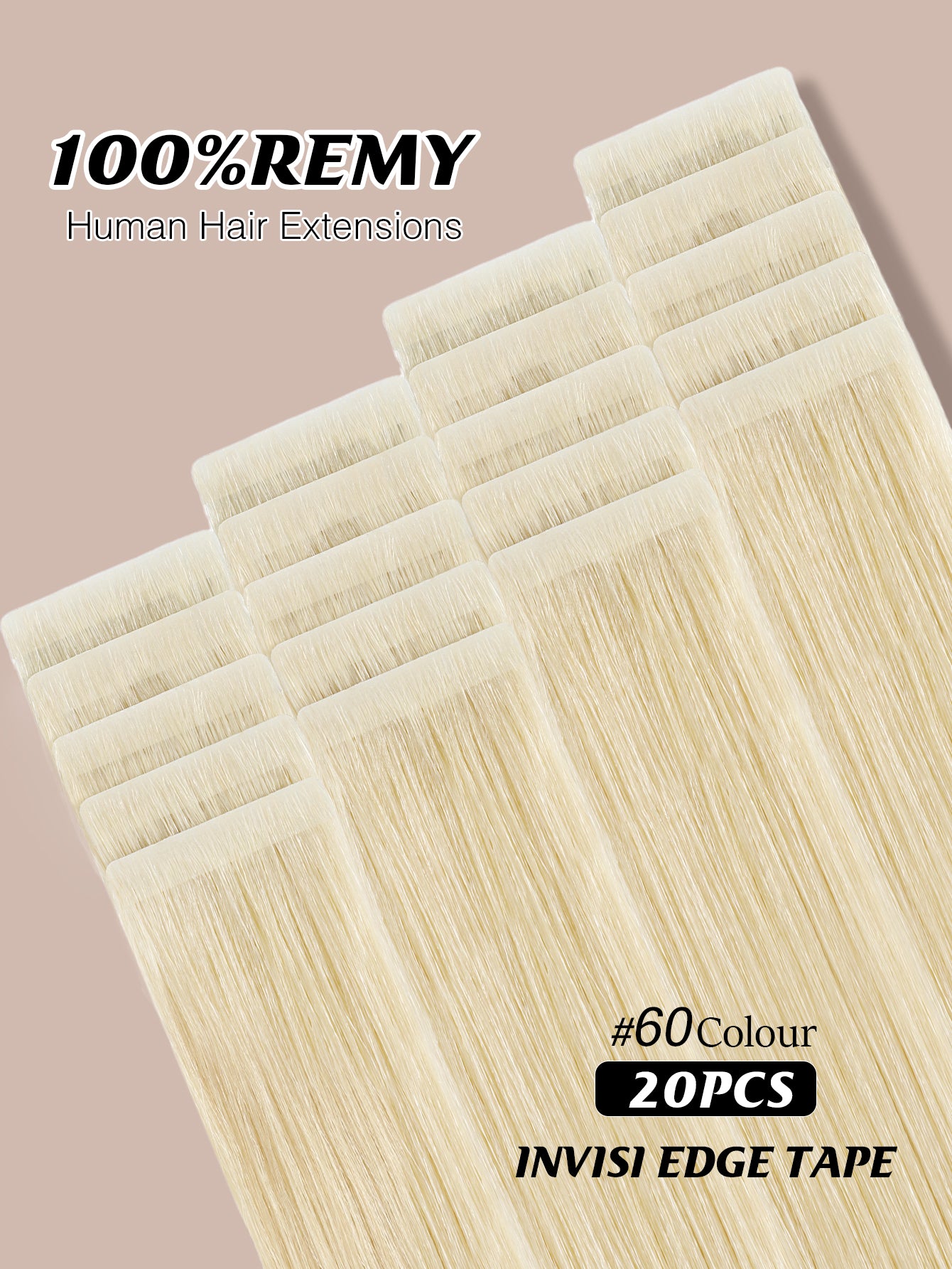 Invisible Tape in Hair Extensions Human Hair Jet Black Seamless Injected Hand-Tied Pro Quality Virgin Human Hair 20PCS 50G/Pack Straight Tape Ins 60#Platinum Blonde
