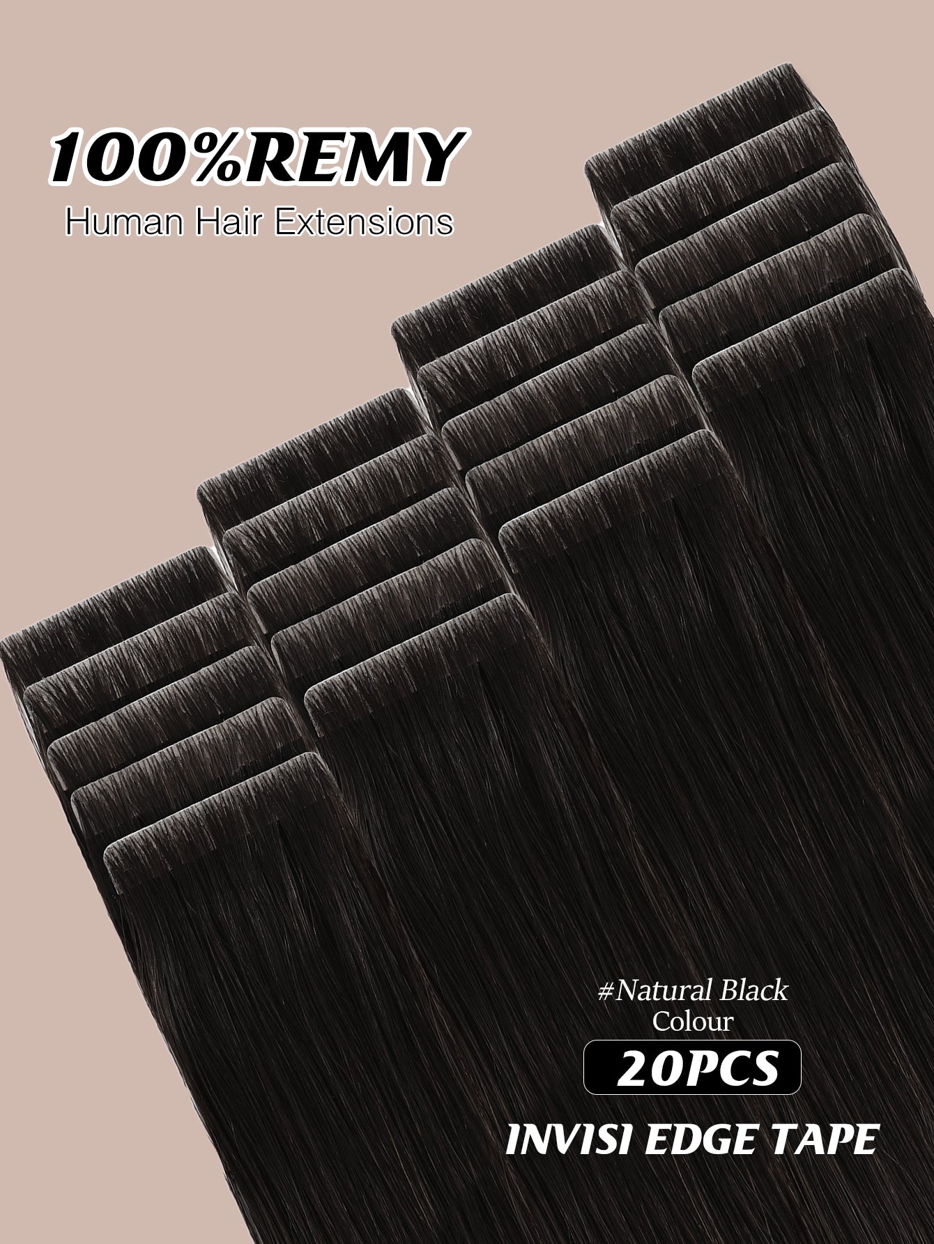 Invisible Tape in Hair Extensions Human Hair Jet Black Seamless Injected Hand-Tied Pro Quality Virgin Human Hair 20PCS 50G/Pack Straight Tape Ins