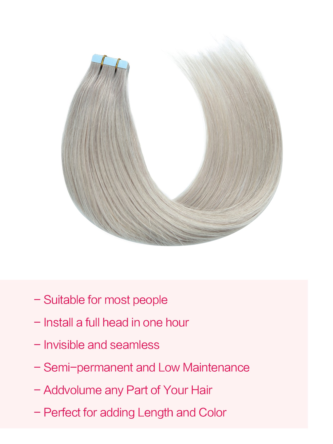 Silver# Tape in Hair Extensions 100% Remy Human 20 inches 20pcs 50g/pack Straight Seamless Skin Weft Hair