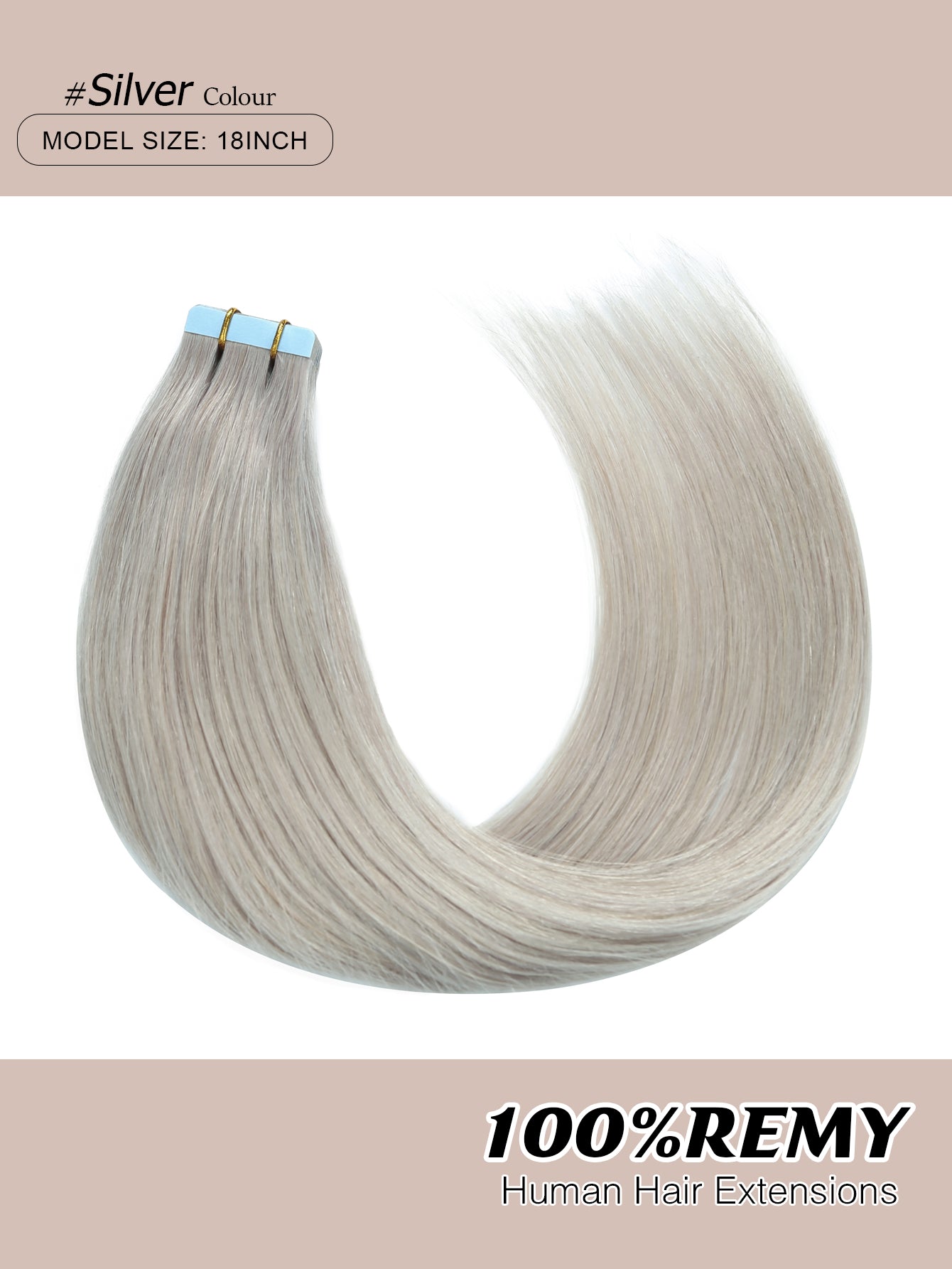 Silver# Tape in Hair Extensions 100% Remy Human 20 inches 20pcs 50g/pack Straight Seamless Skin Weft Hair