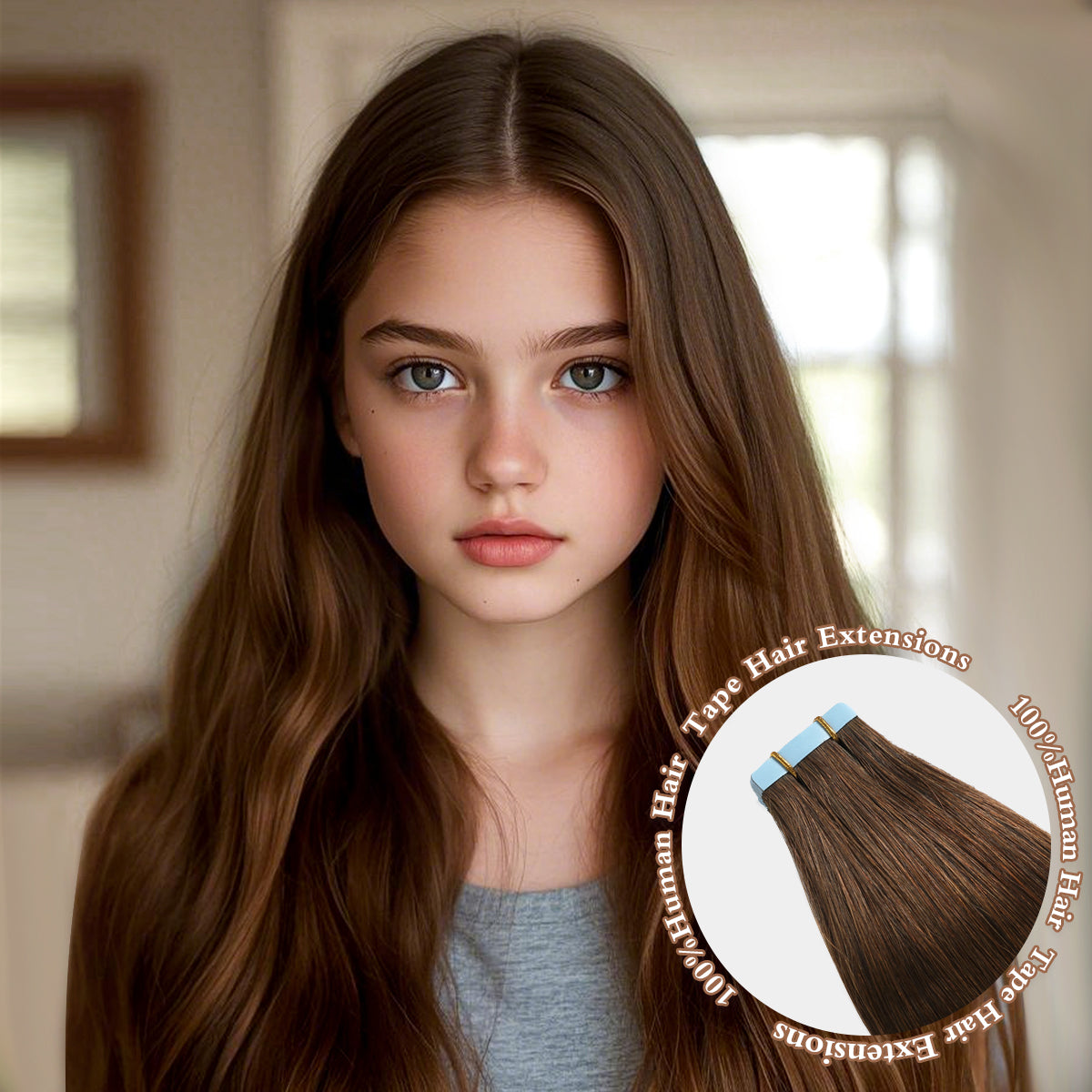 4# Tape in Hair Extensions Middle Brown 100% Remy Human 20 inches 20pcs 50g/pack Straight Seamless Skin Weft Hair