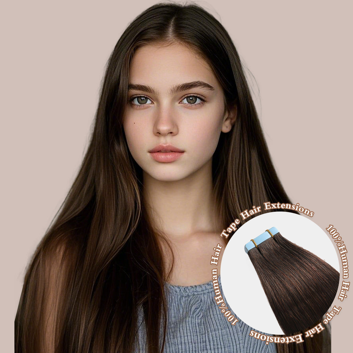 2# Tape in Hair Extensions Dark Brown 100% Remy Human 20 inches 20pcs 50g/pack Straight Seamless Skin Weft Hair