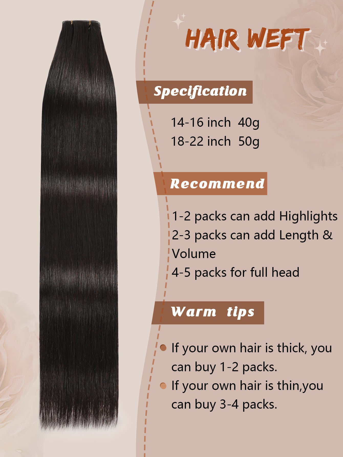 1B#Off Black Genius Weft Hair Extensions Human Hair Sew in Hair Extensions Real Human Hair Weft Extensions Hand Tied Virgin Hair 50G