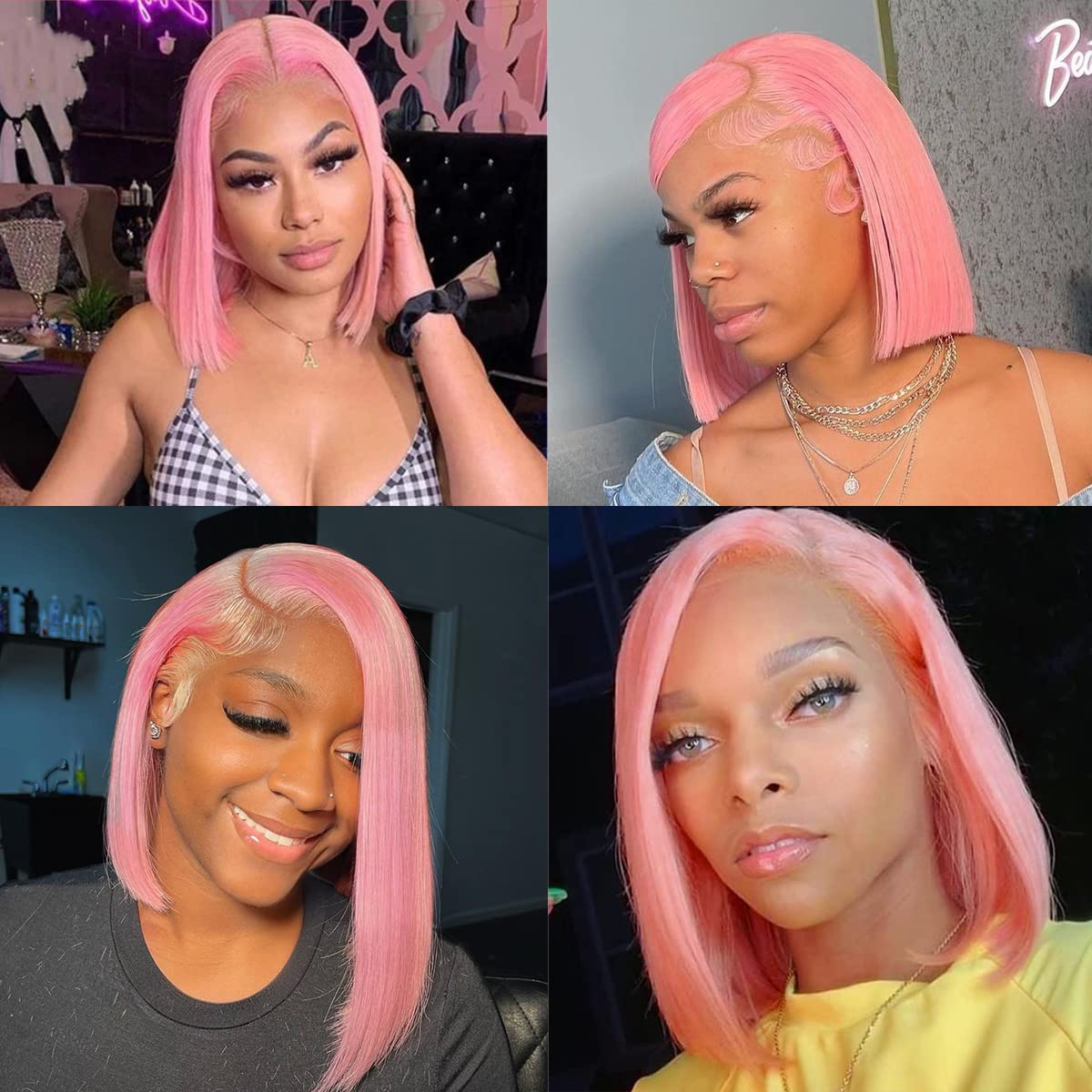 Colored Lace frontal 13*4 Bob Wigs 10inch-14inch 613#/Pink/Silver/Grey/Burgundy#